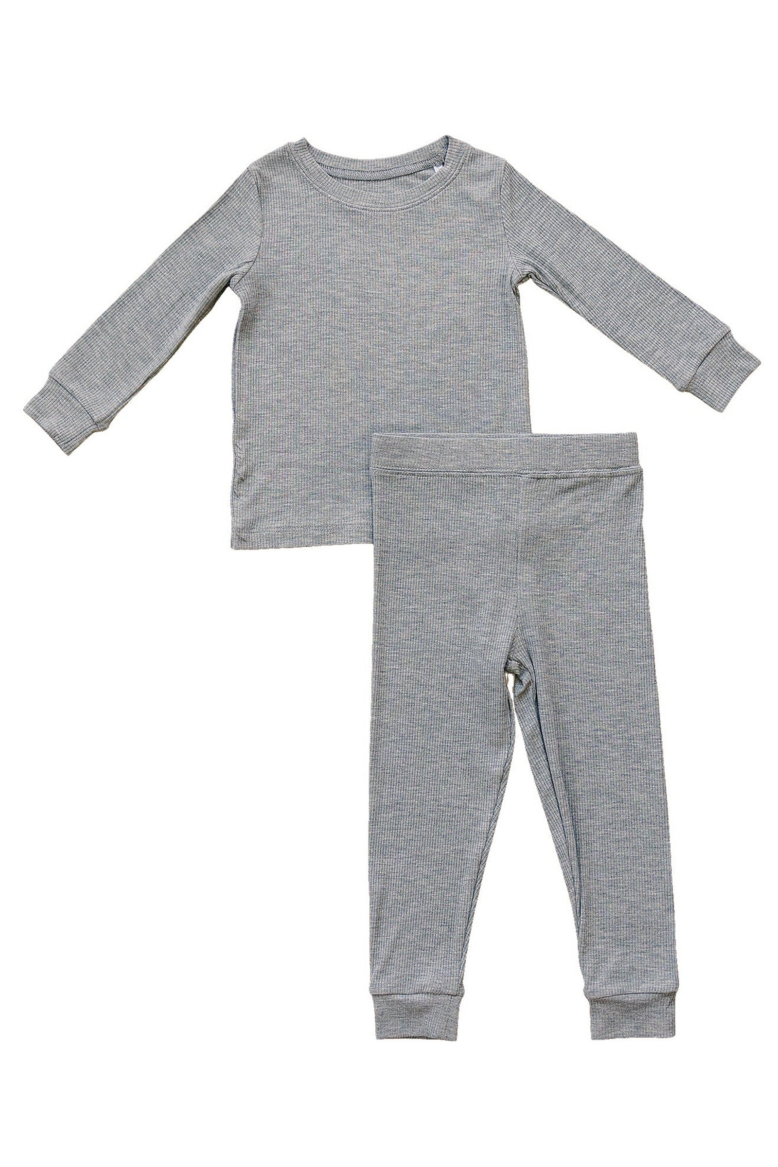 Heather Grey Ribbed Cozy Pajama Set, Bamboo, Baby Essentials