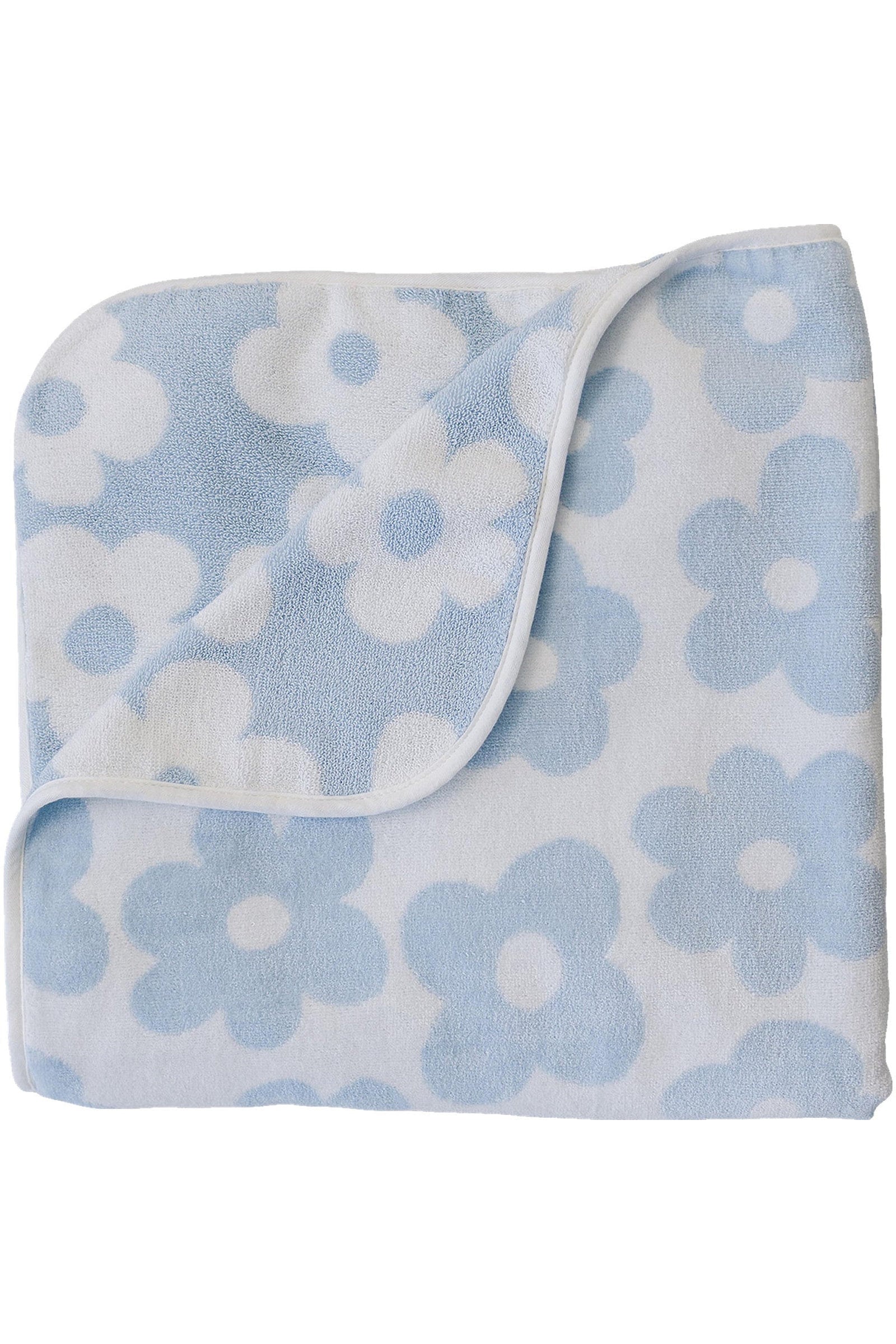 Coastal Floral Organic Cotton Beach Towel, Light Blue & White