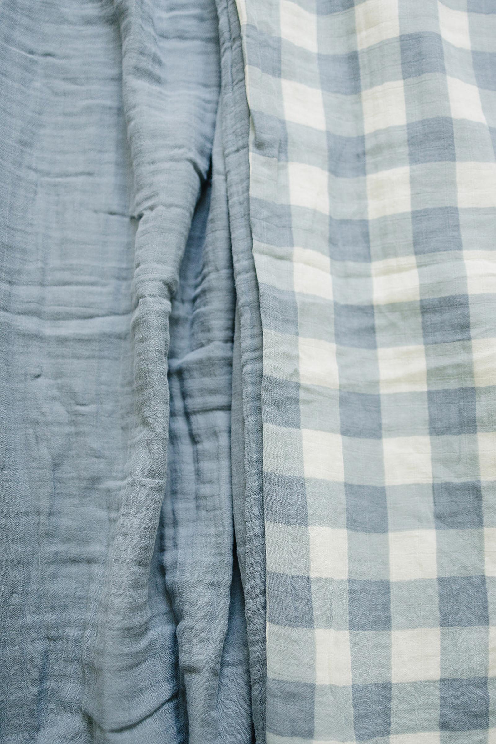 Dusty Blue Gingham Twin Muslin Quilt, 100% Cotton, Stylish, Gender Neutral, Baby