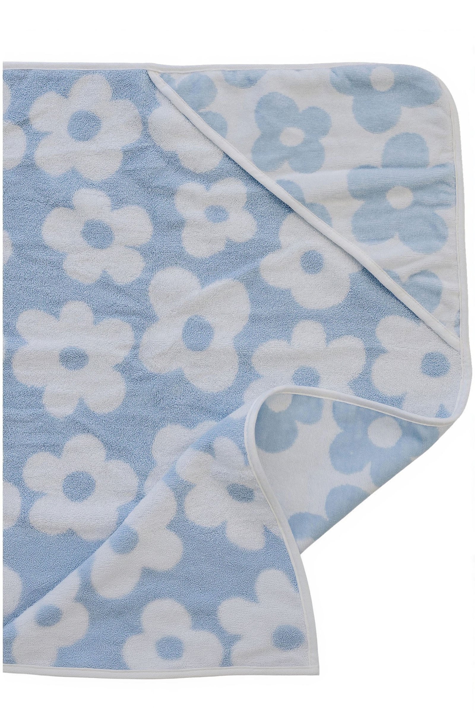 Coastal Floral Cotton Hooded Towel, Light Blue & White