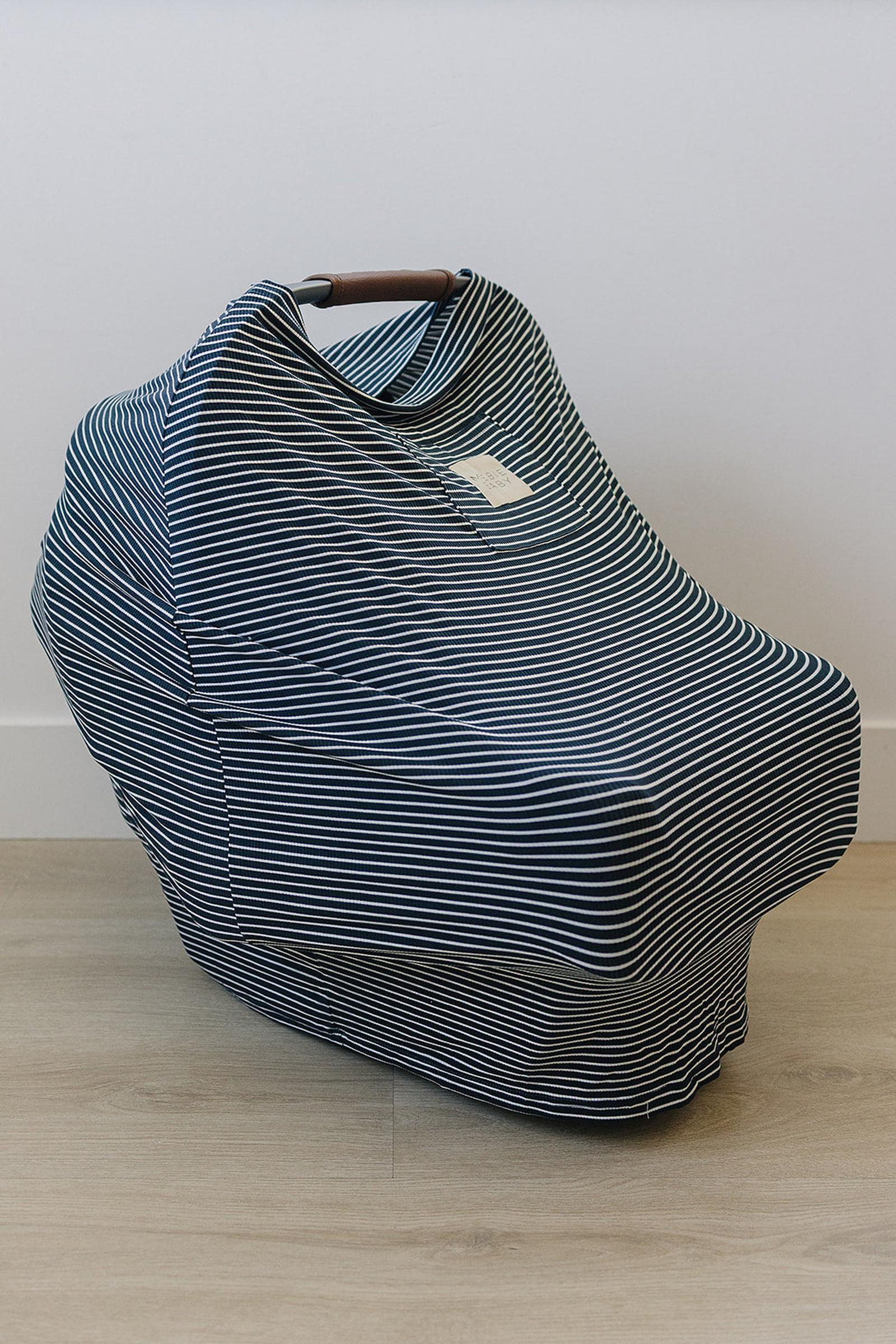 Navy Stripes Ribbed Multi-Use, Bamboo, Car Seat & Nursing Cover, Gender Neutral, Baby