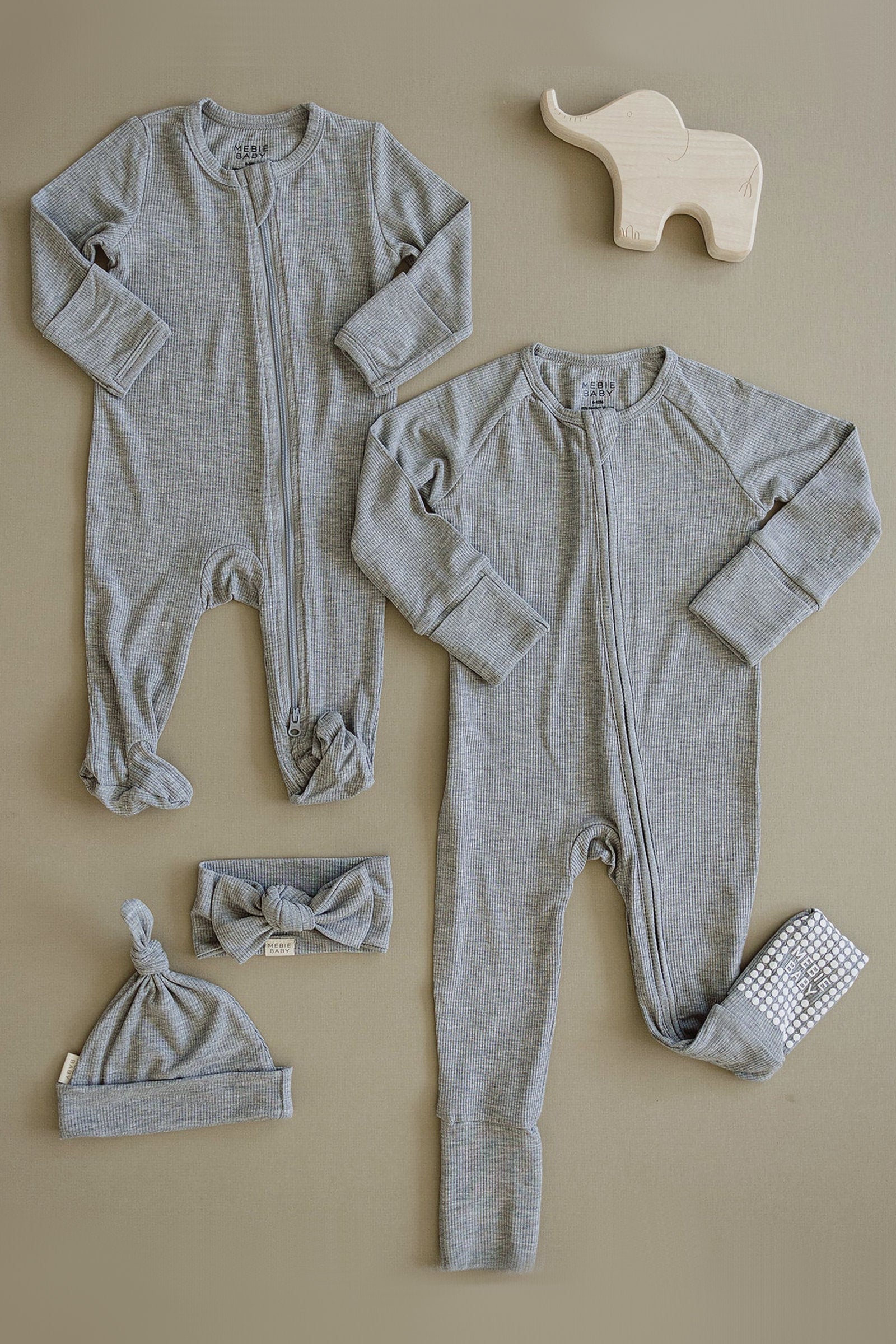 Heather Grey Ribbed Zipper Pajama, Bamboo, Preemie, Baby Essentials