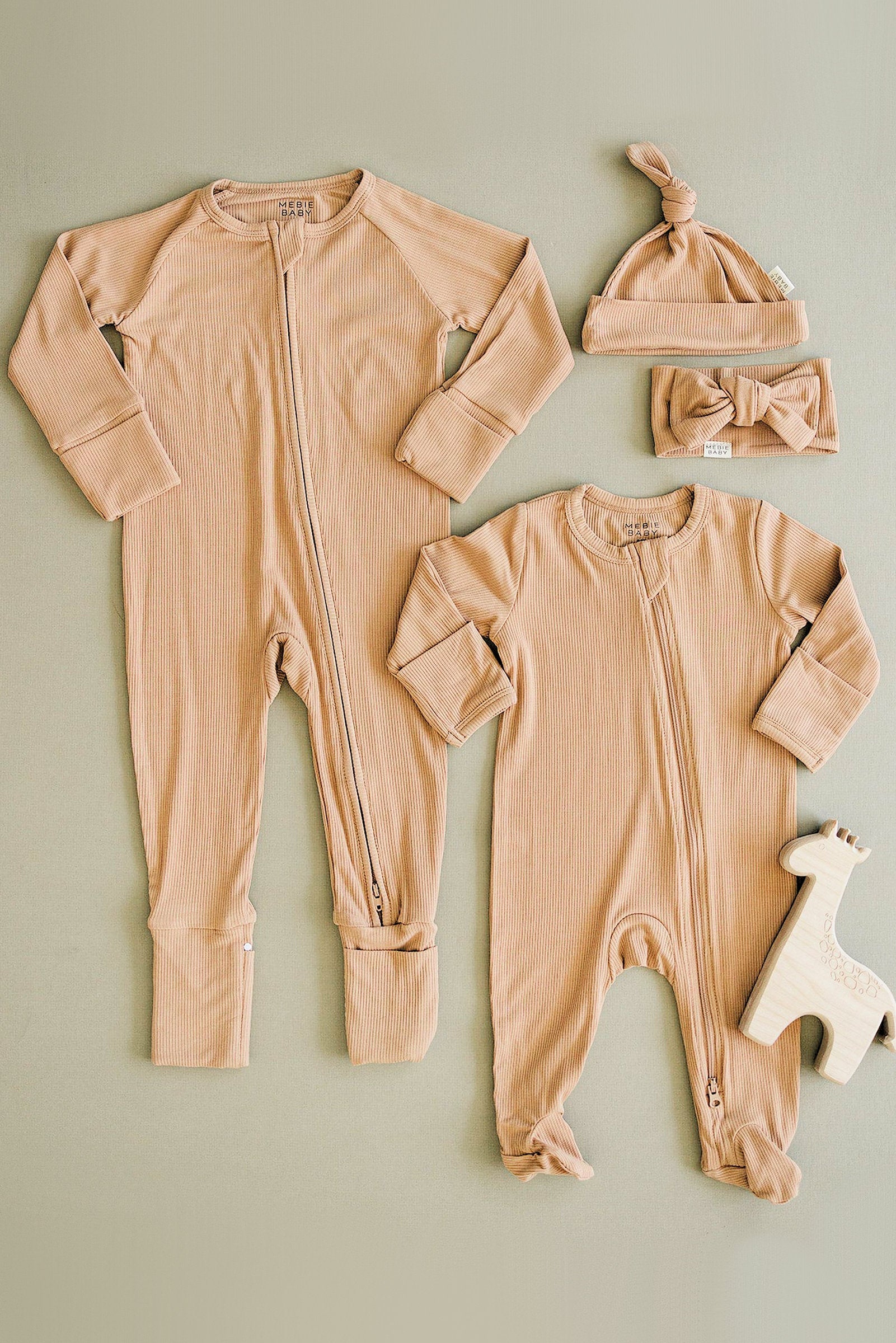 Latte Ribbed Zipper Pajama, Bamboo, Preemie, Baby Essentials