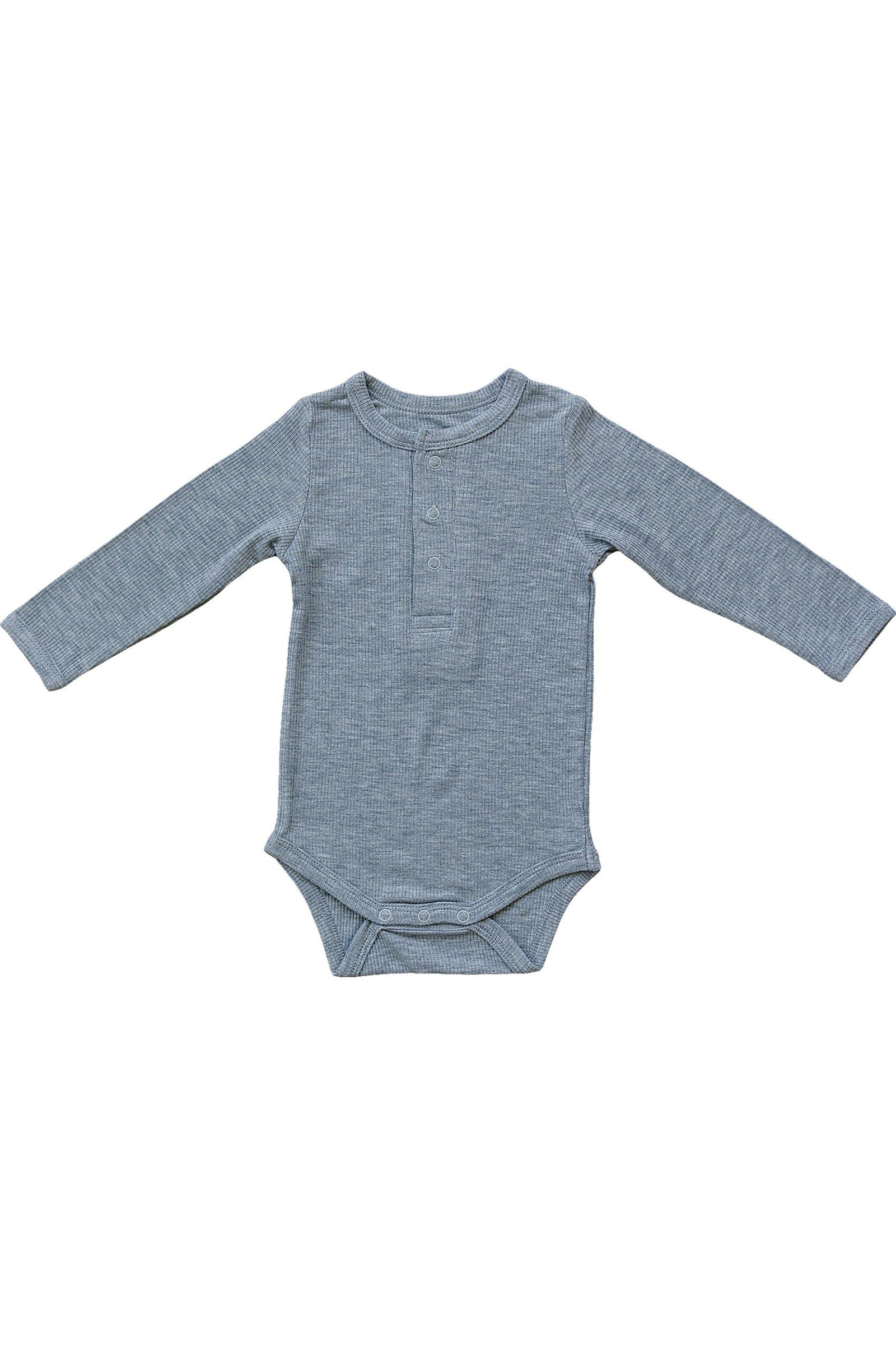 Heather Grey Snap Long Sleeve Ribbed Bodysuit, Bamboo, Baby Essentials