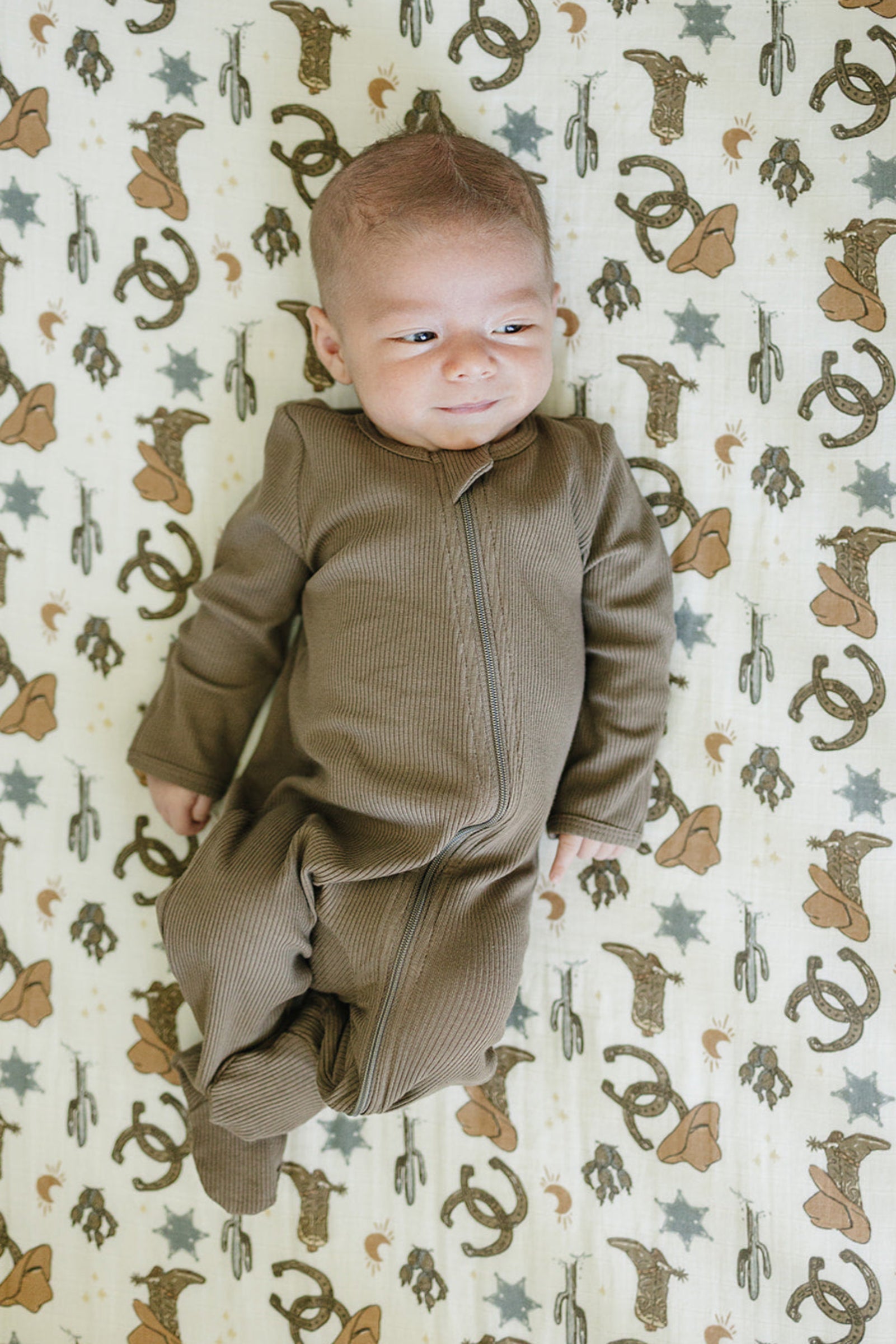 Outlaw Cowboy Muslin Crib Sheet, 100% Cotton, Rodeo Collection, Neutral Colors, Gender Neutral, Baby