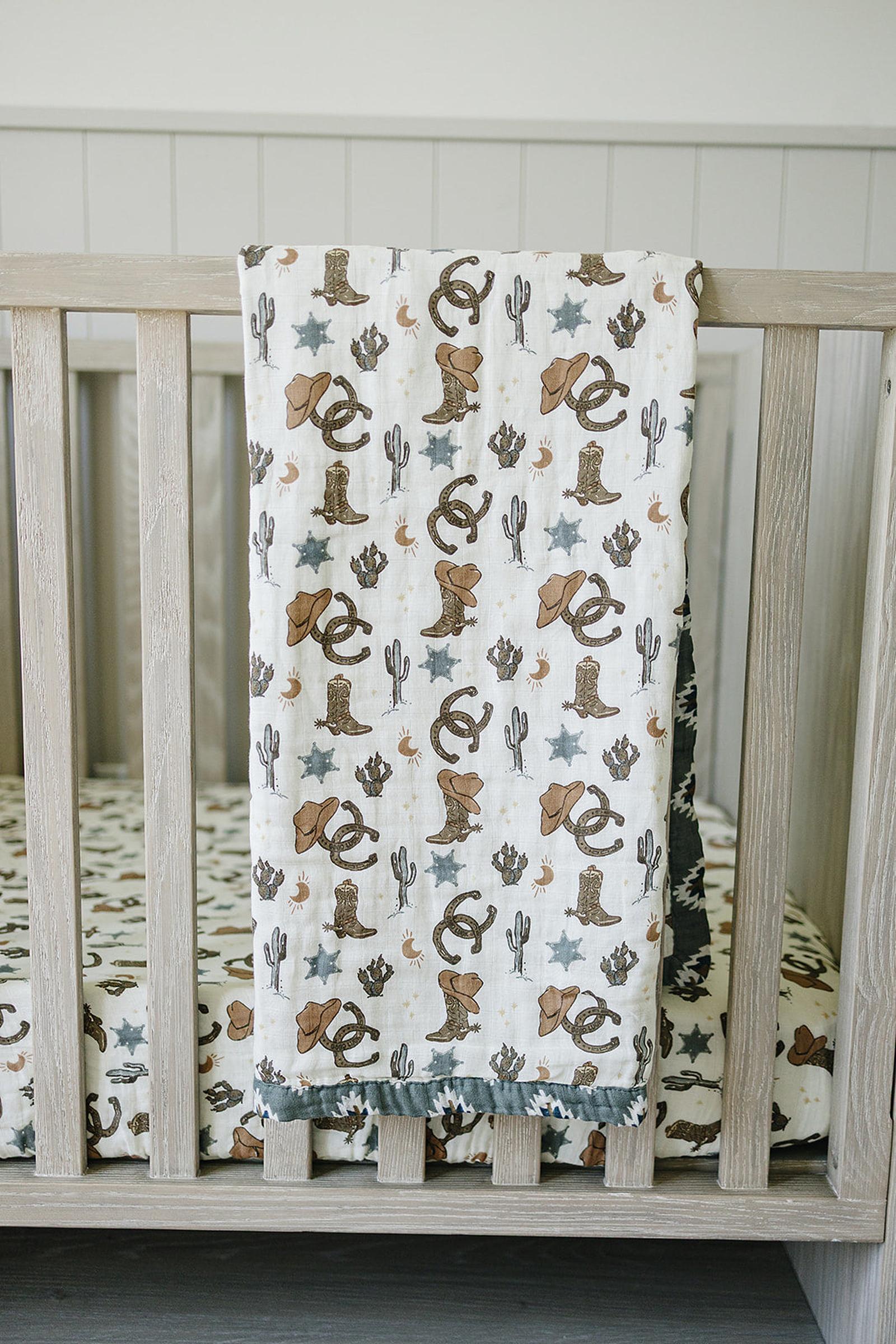 Outlaw Cowboy Muslin Crib Sheet, 100% Cotton, Rodeo Collection, Neutral Colors, Gender Neutral, Baby