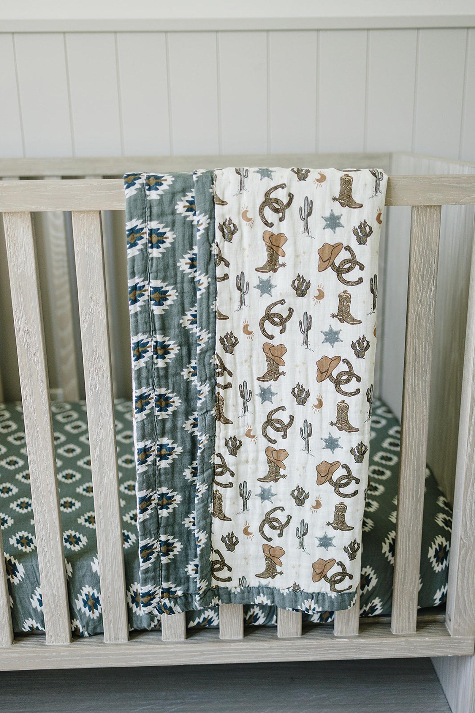Southwest Aztec Muslin Crib Sheet, 100% Cotton, Rodeo Collection, Neutral Colors, Gender Neutral, Baby