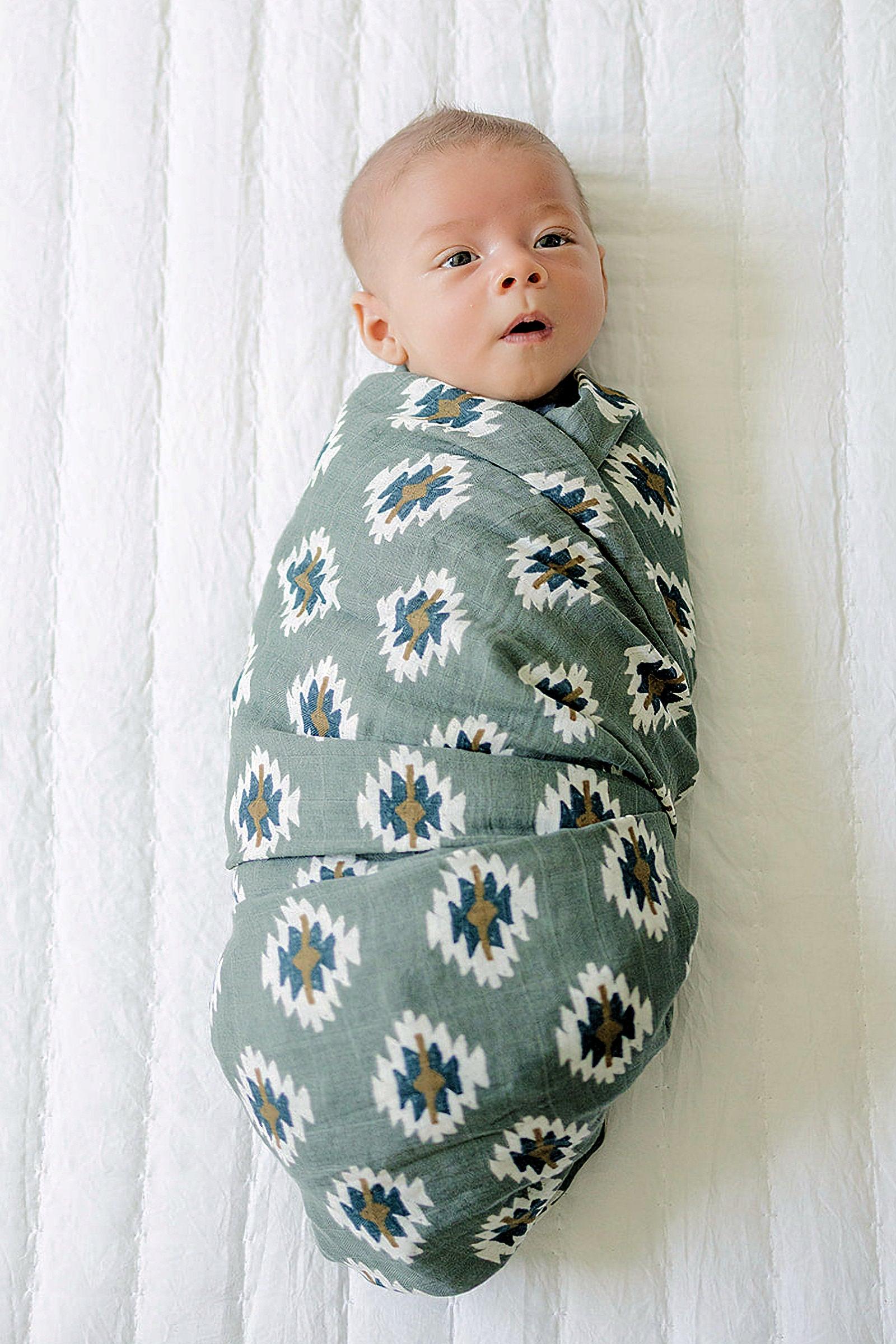 Southwest Aztec Muslin Swaddle Blanket, 100% Cotton, Rodeo Collection, Gender Neutral, Baby