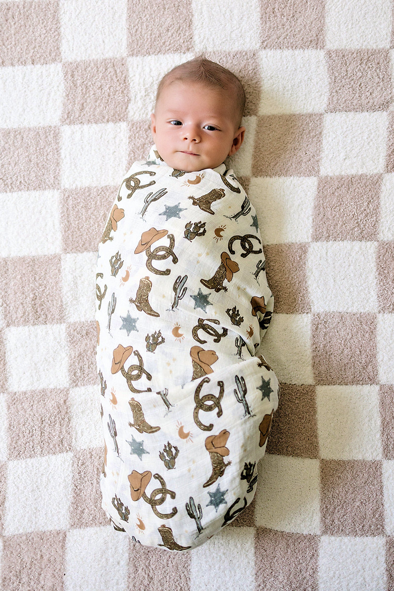 Outlaw Cowboy Muslin Swaddle Blanket, 100% Cotton, Rodeo Collection, Neutral Colors, Gender Neutral, Baby