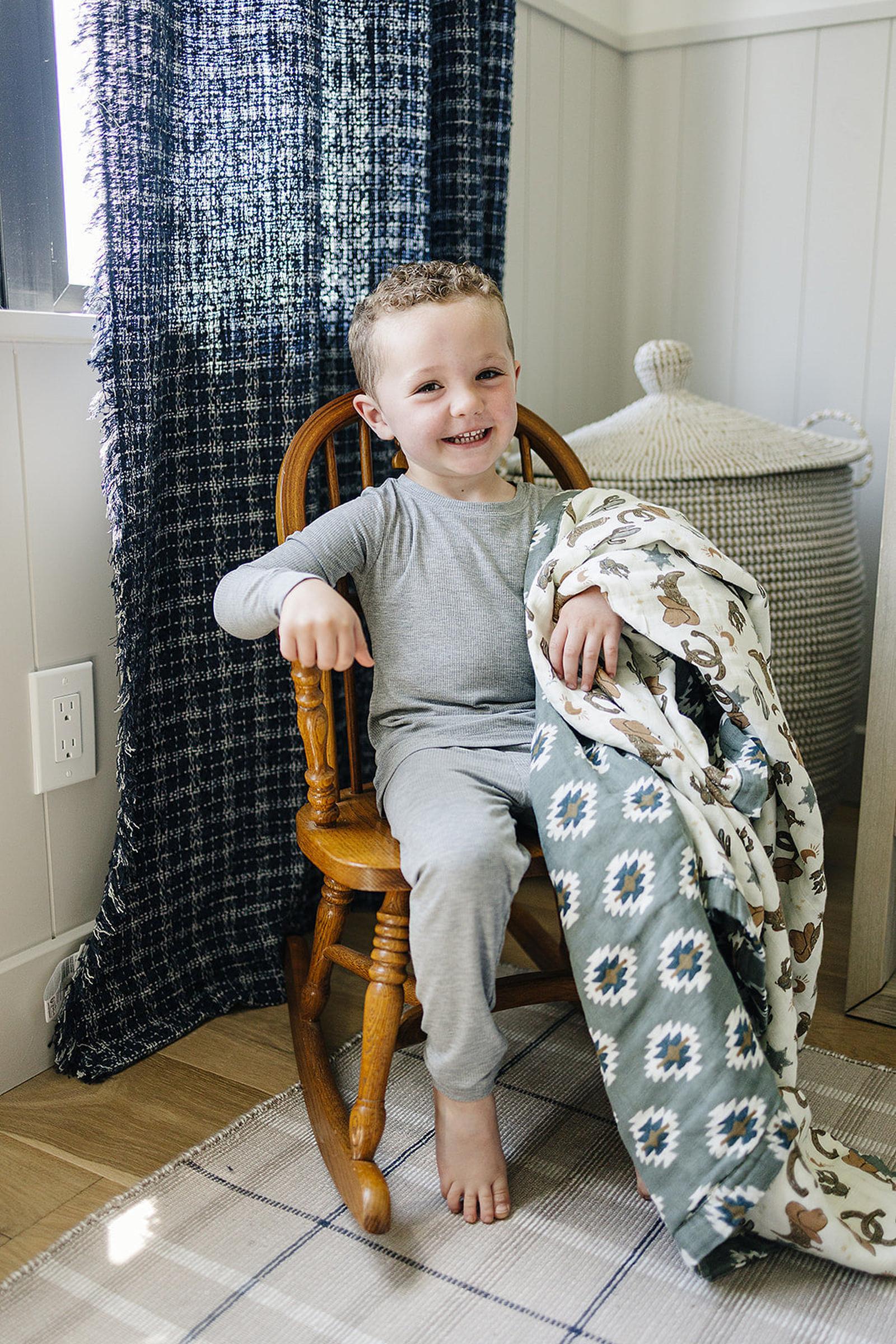 Southwest Aztec + Outlaw Cowboy Lightweight Muslin Crib Quilt, 100% Cotton, Neutral Colors, Gender Neutral, Baby