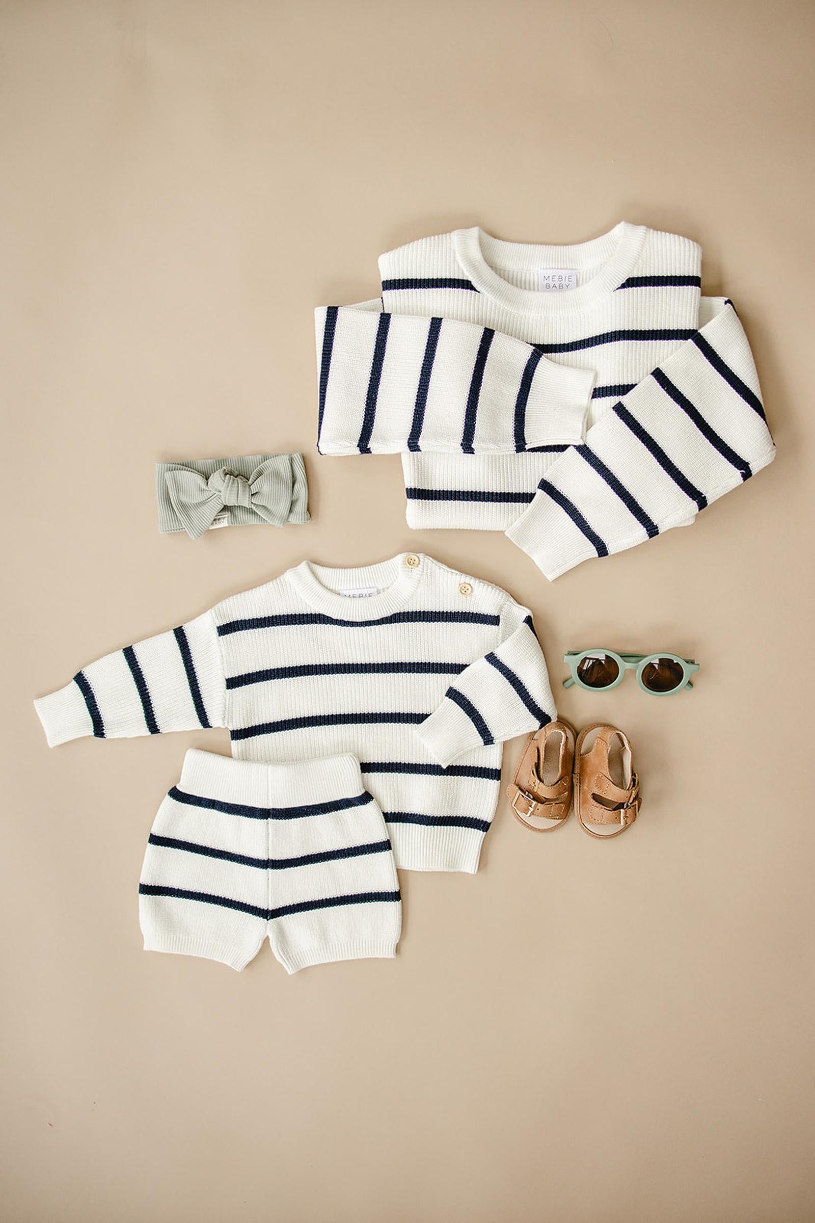 Navy Stripe Knit Sweater, 100% Cotton, Women, Family Matching Outfits