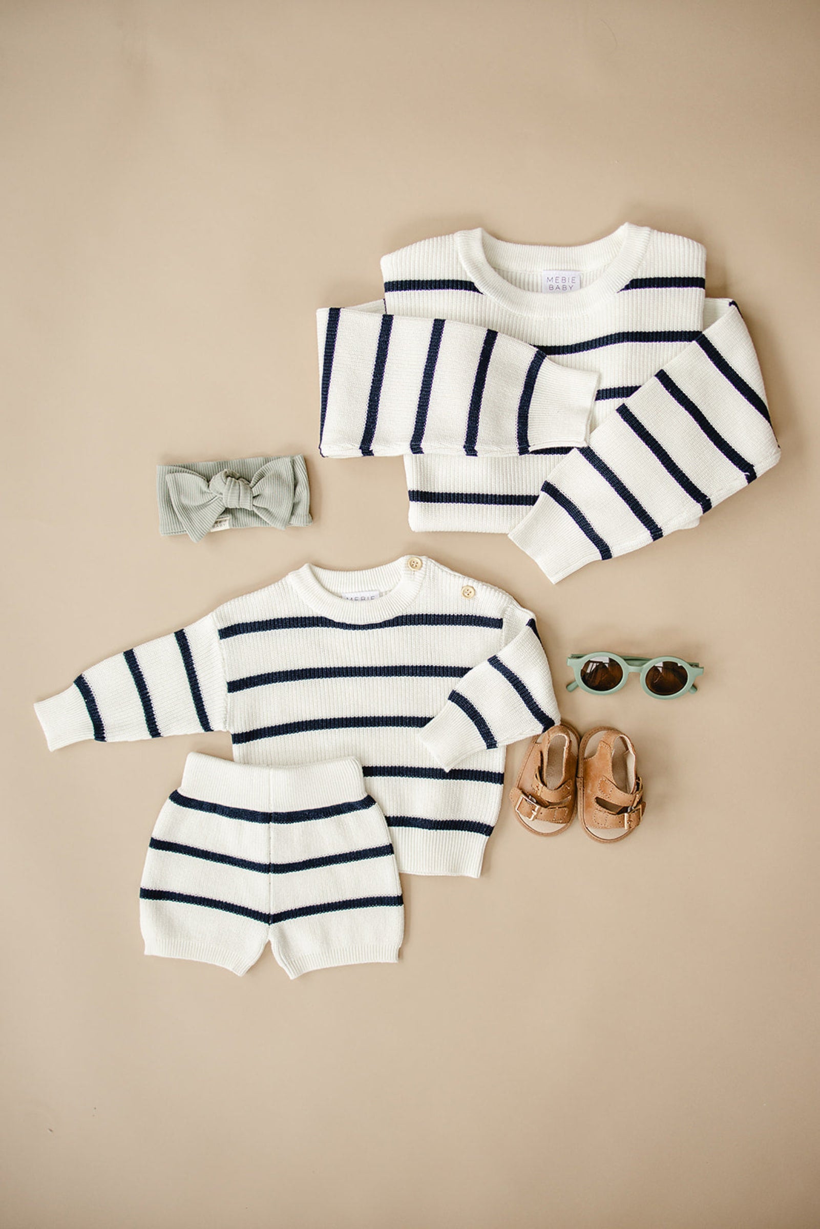 Navy Stripe Knit Shorts, 100% Cotton, Gender Neutral, Baby & Toddler, Family Matching Outfits