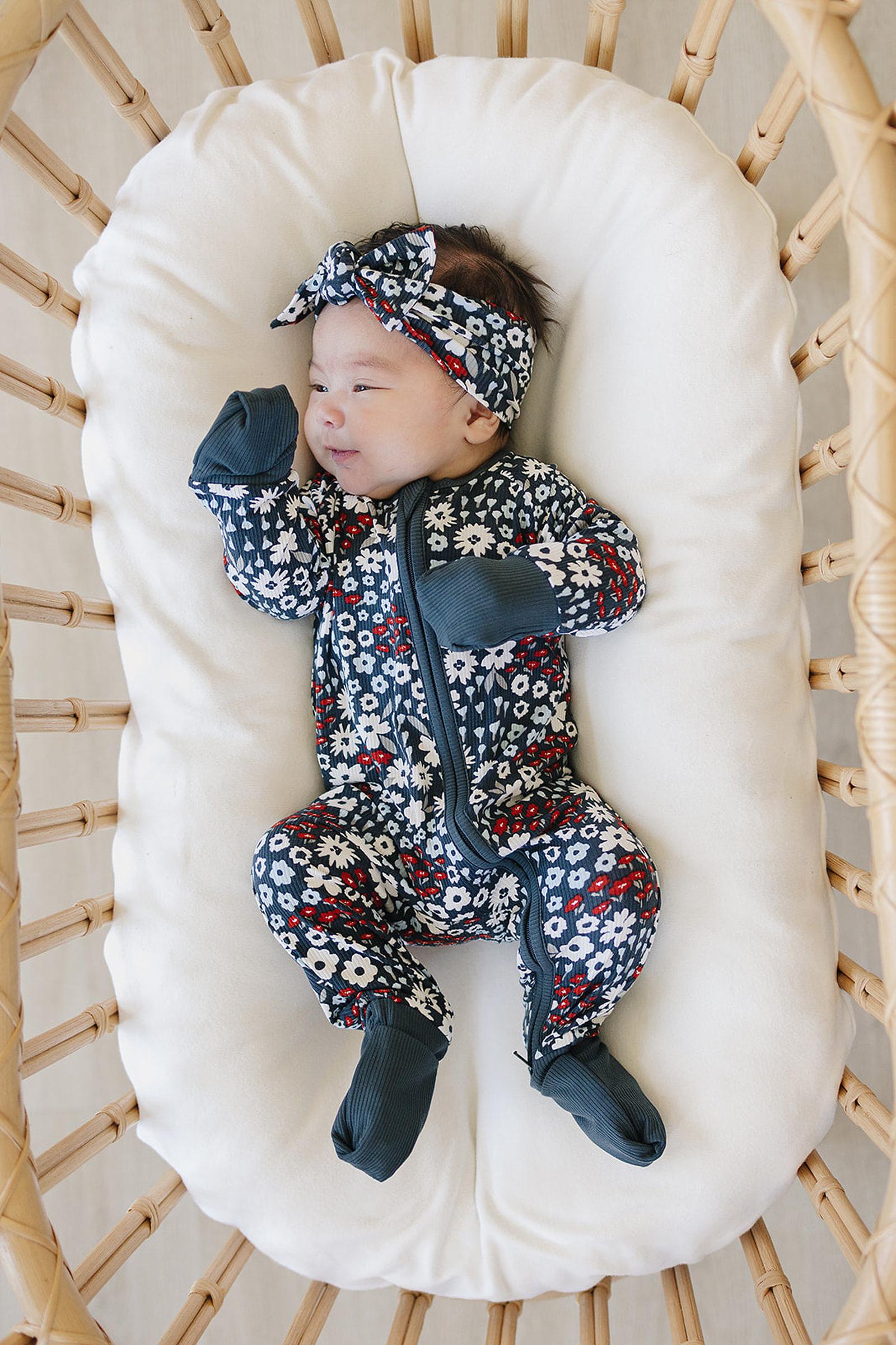 Americana Floral Ribbed Zipper Pajama, Bamboo, Baby