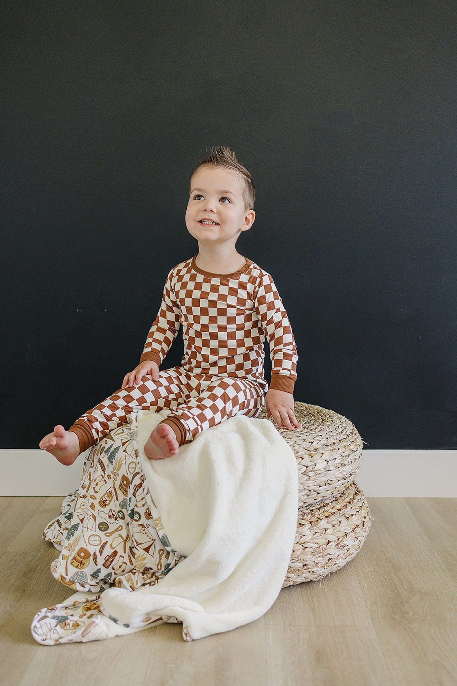 Rust Checkered Ribbed Cozy Pajama Set, Baby, Toddler & Kids, Bamboo
