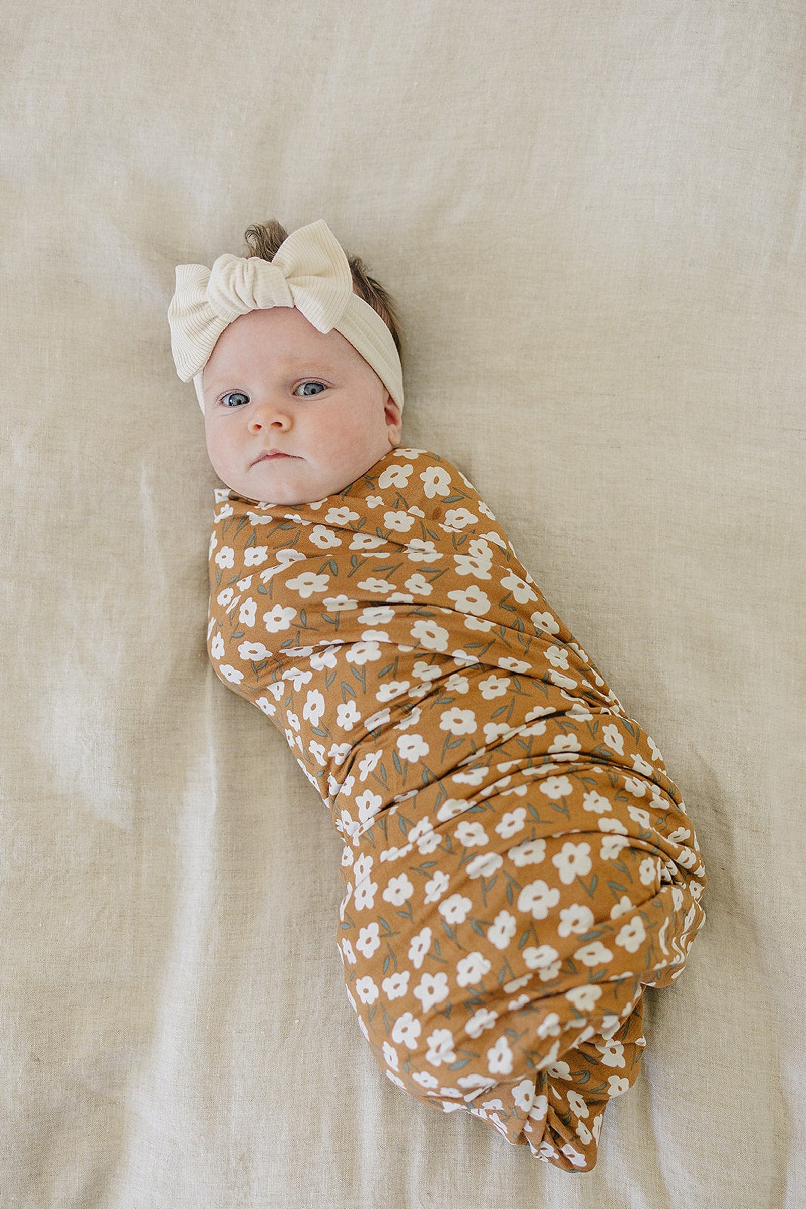 Mustard Floral Stretch Swaddle Blanket, Bamboo, Baby Essentials