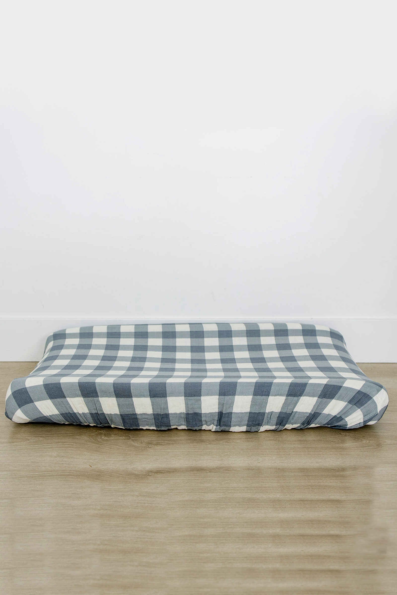 Dusty Blue Gingham Muslin Changing Pad Cover, 100% Cotton, Gender Neutral, Baby