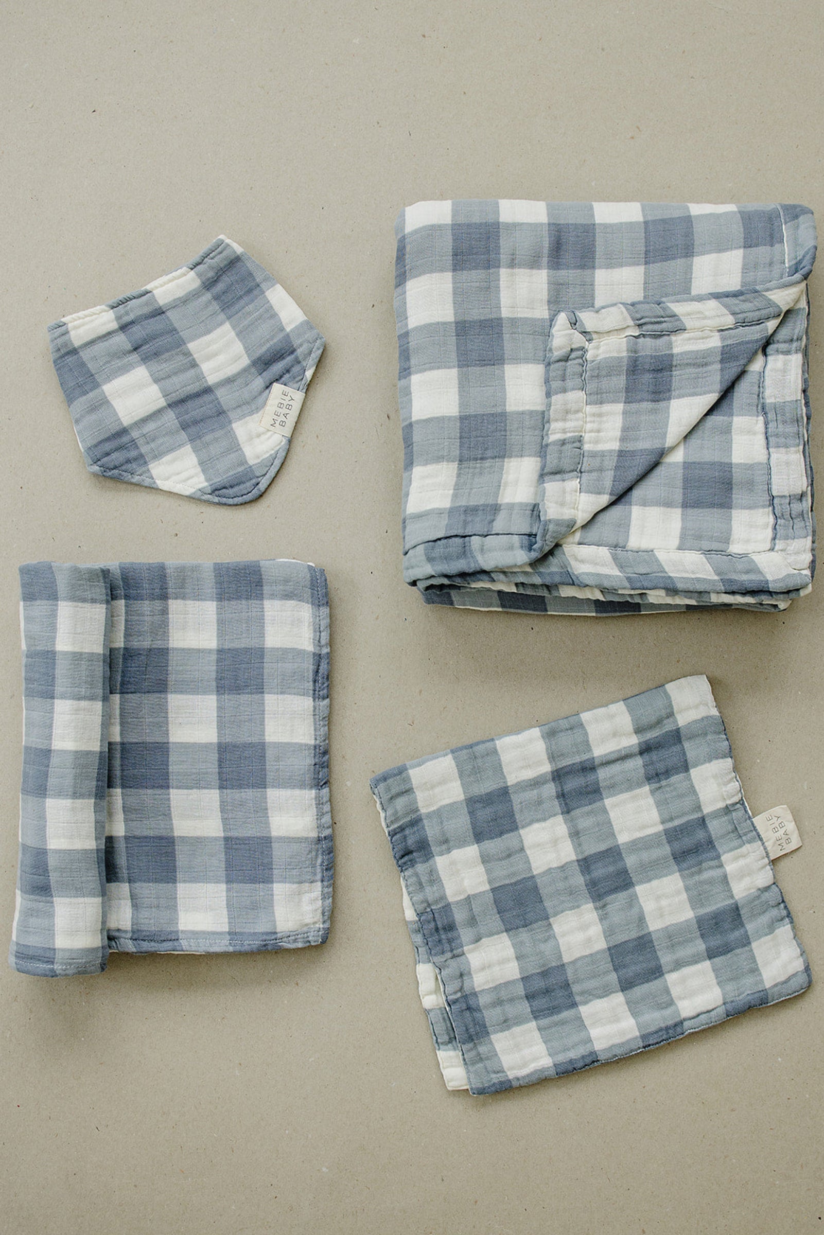 Dusty Blue Gingham Muslin Swaddle Blanket, 100% Cotton, Baby Essentials
