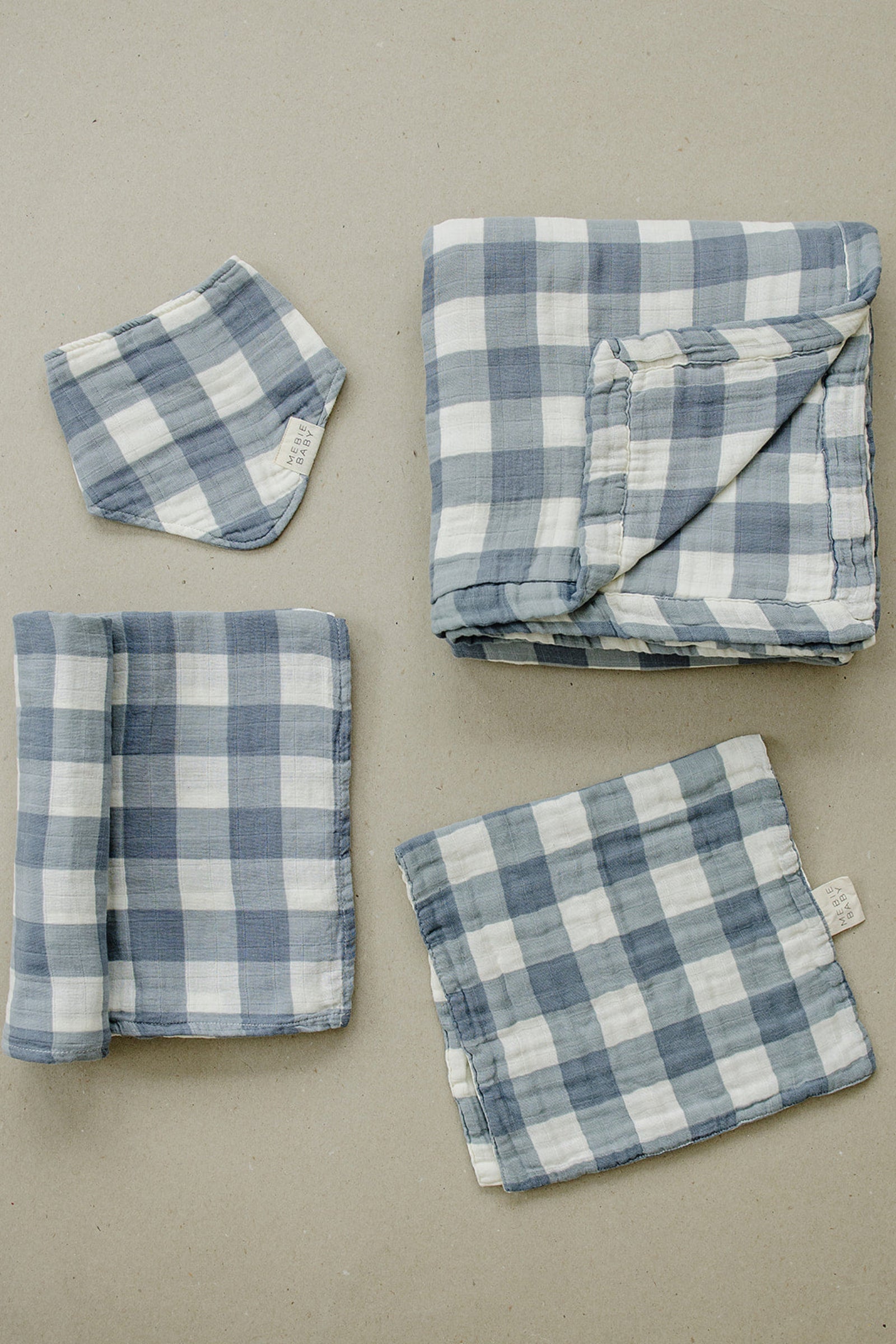 Dusty Blue Gingham Muslin Burp Cloth, 100% Cotton, Baby Essentials