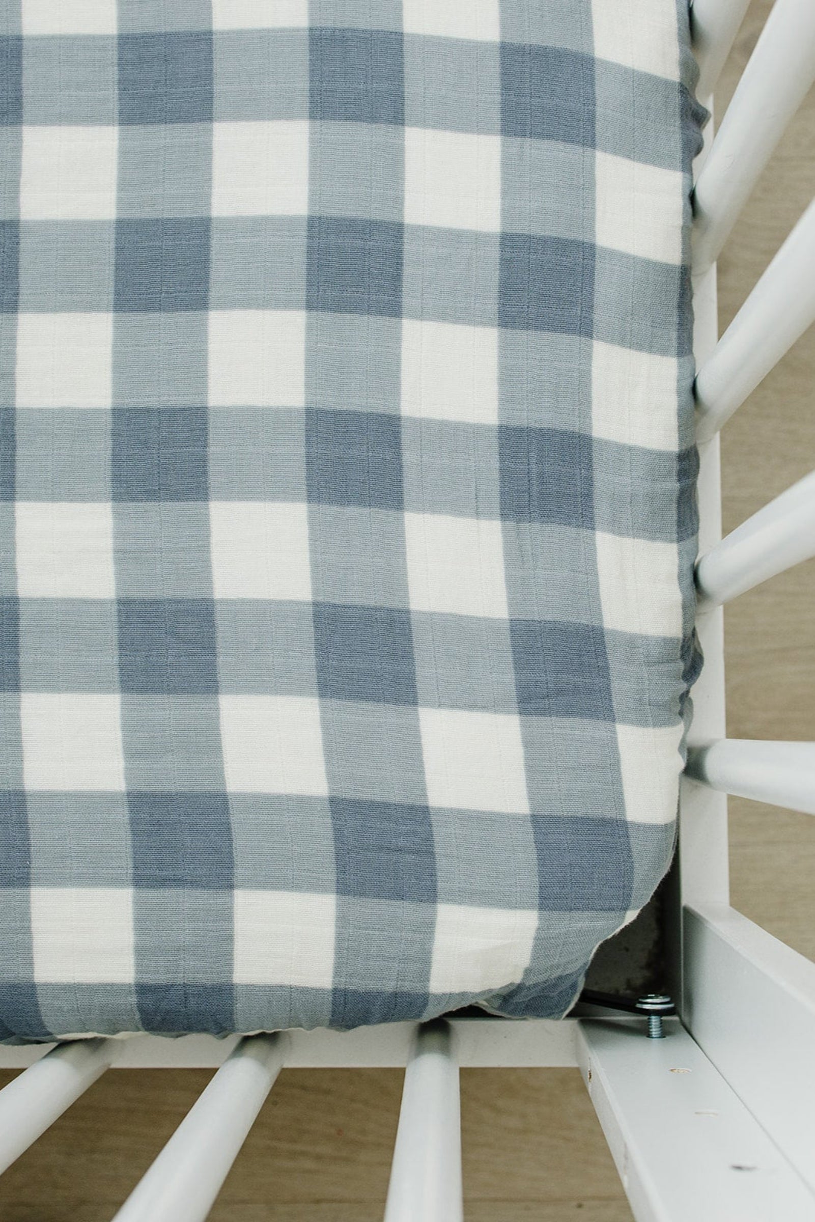 Dusty Blue Gingham Muslin Crib Sheet, 100% Cotton, Baby Essentials