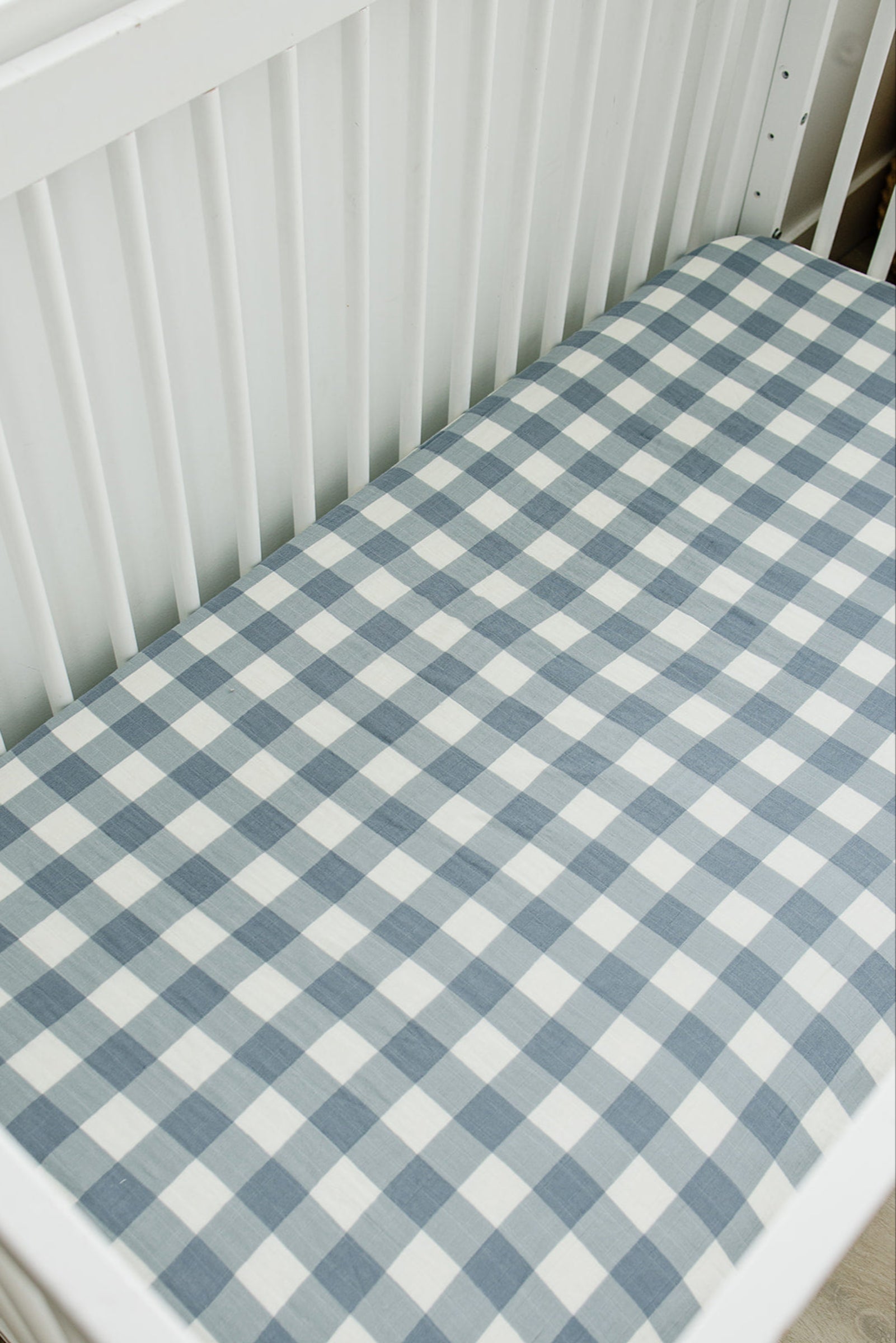 Dusty Blue Gingham Muslin Crib Sheet, 100% Cotton, Baby Essentials