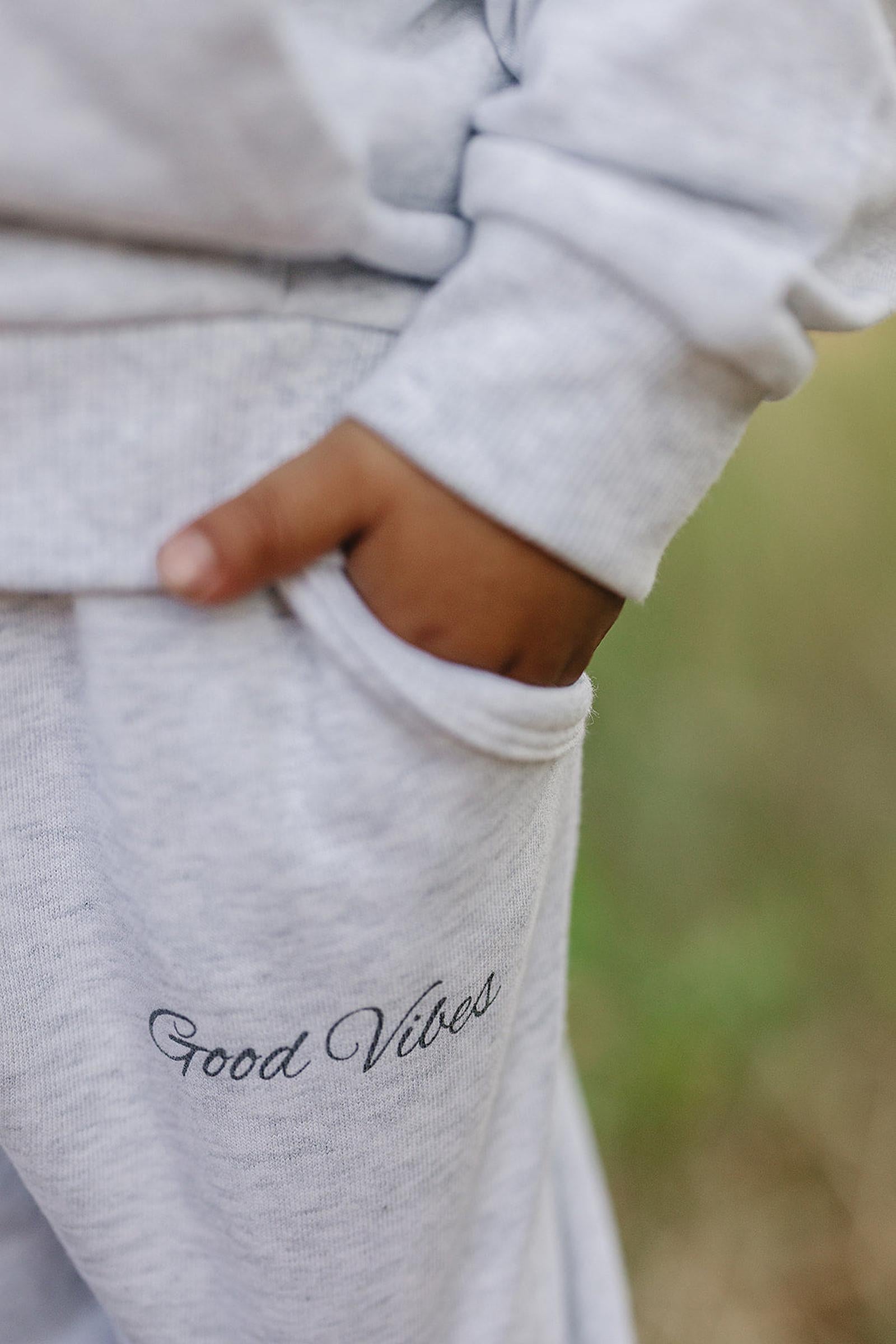 Good Vibes Quarter Zip Grey Sweatshirt Set, Cotton, Baby, Toddler & Kids