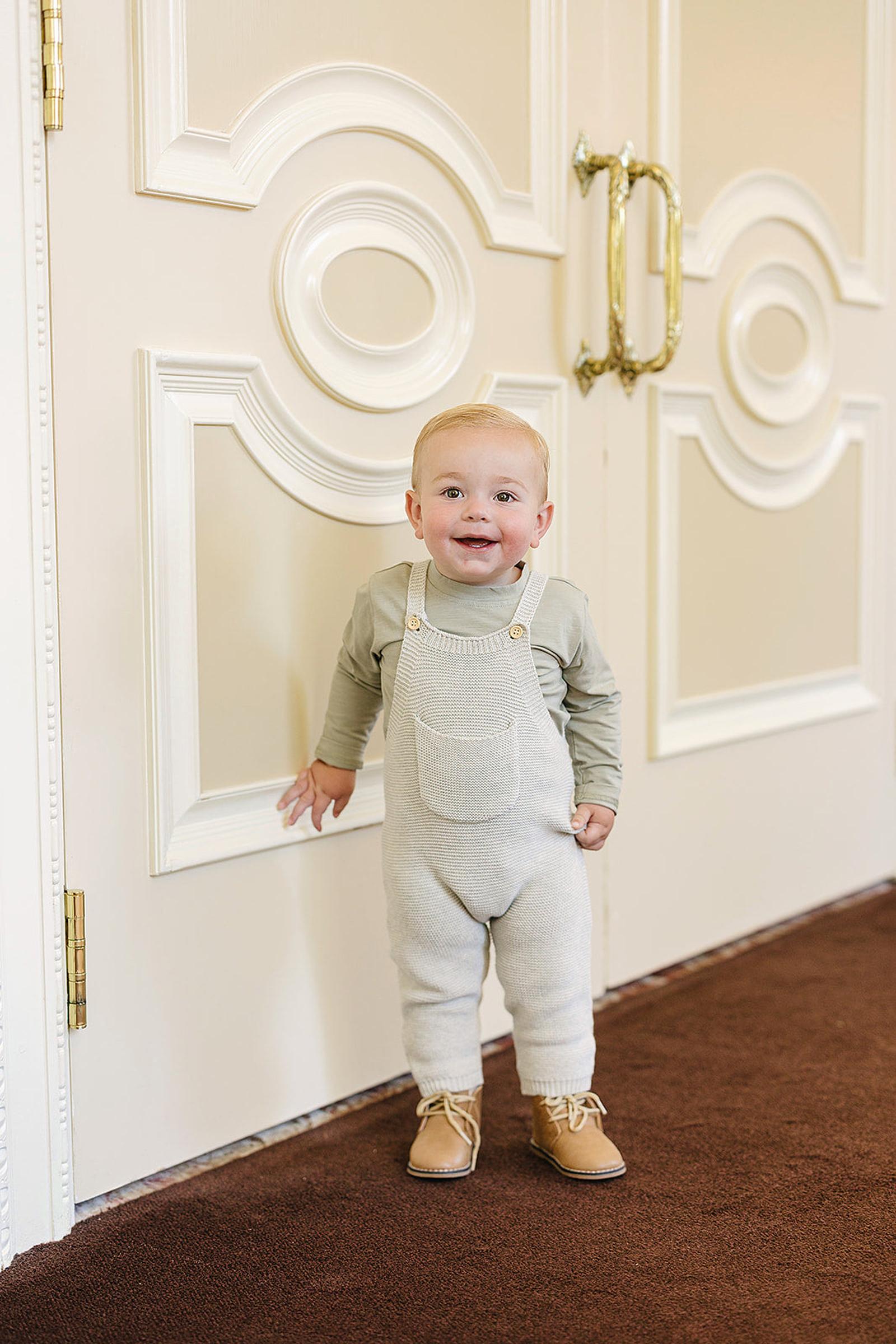 Grey Knit Overalls, 100% Cotton, Baby