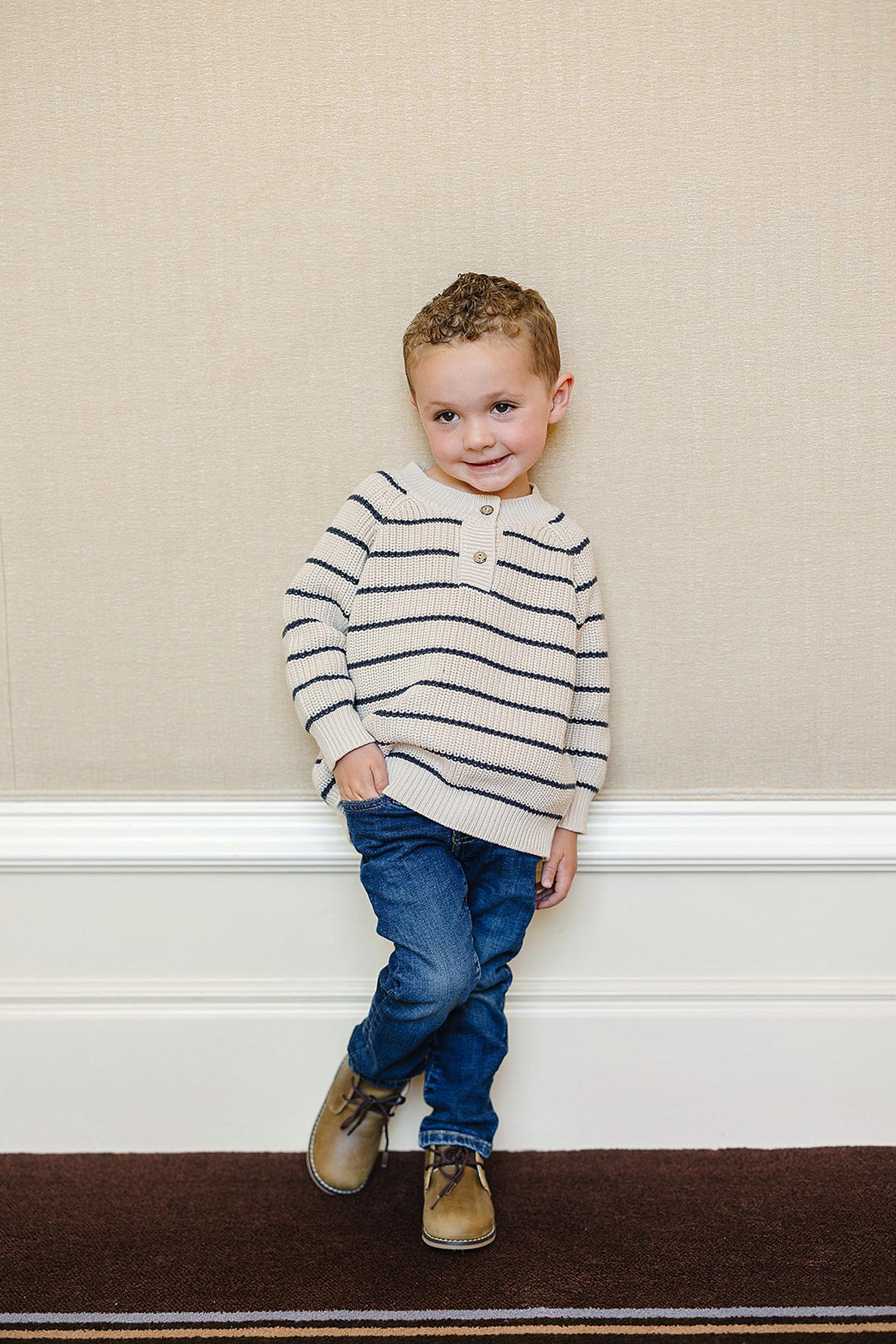 Navy Stripe Button Knit Sweater, 100% Cotton, Gender Neutral, Baby, Toddler & Kids