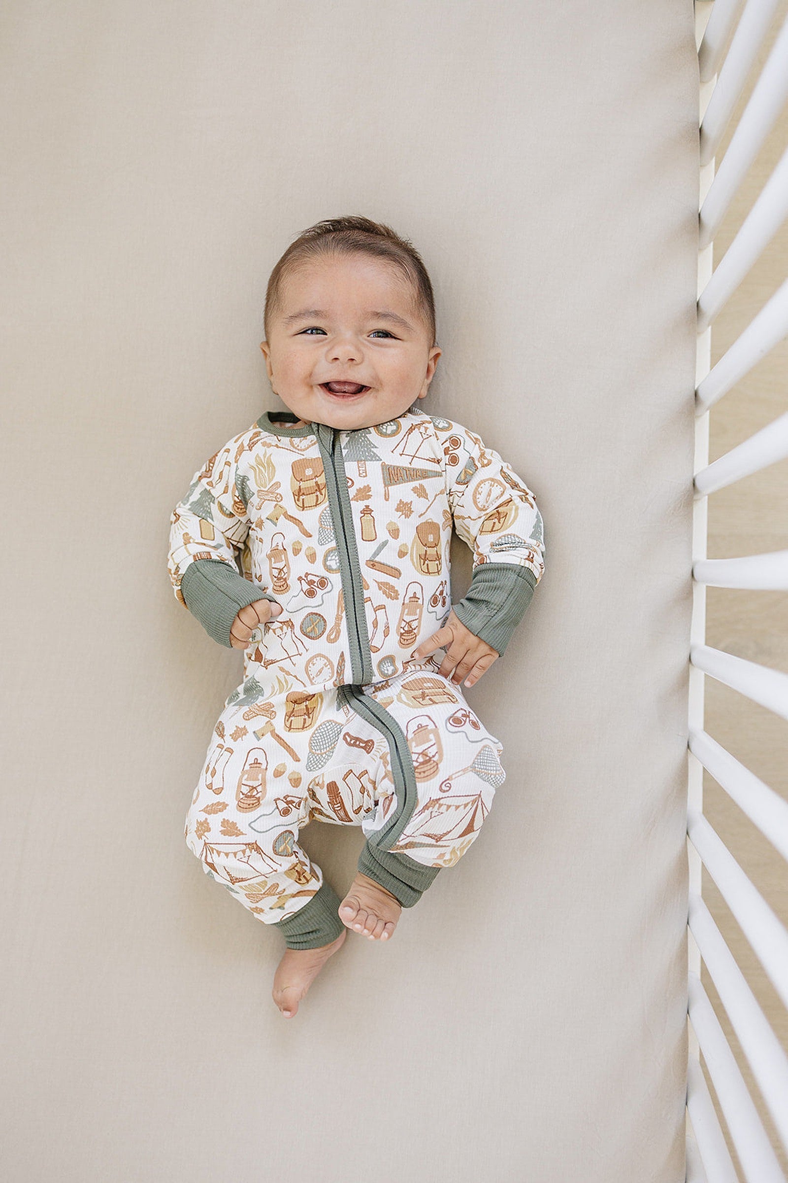Camping Trip Ribbed Zipper Pajama, Bamboo, Baby Essentials