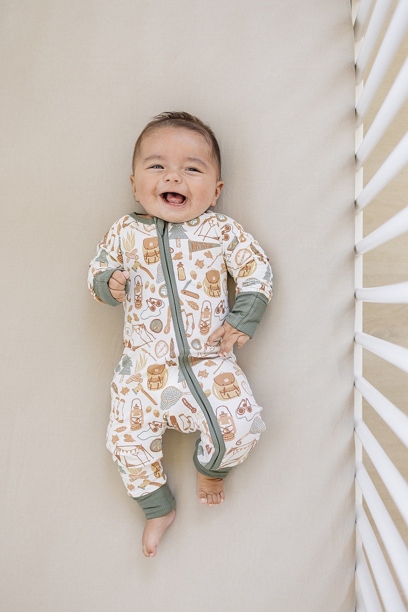 Camping Trip Ribbed Zipper Pajama, Bamboo, Baby Essentials