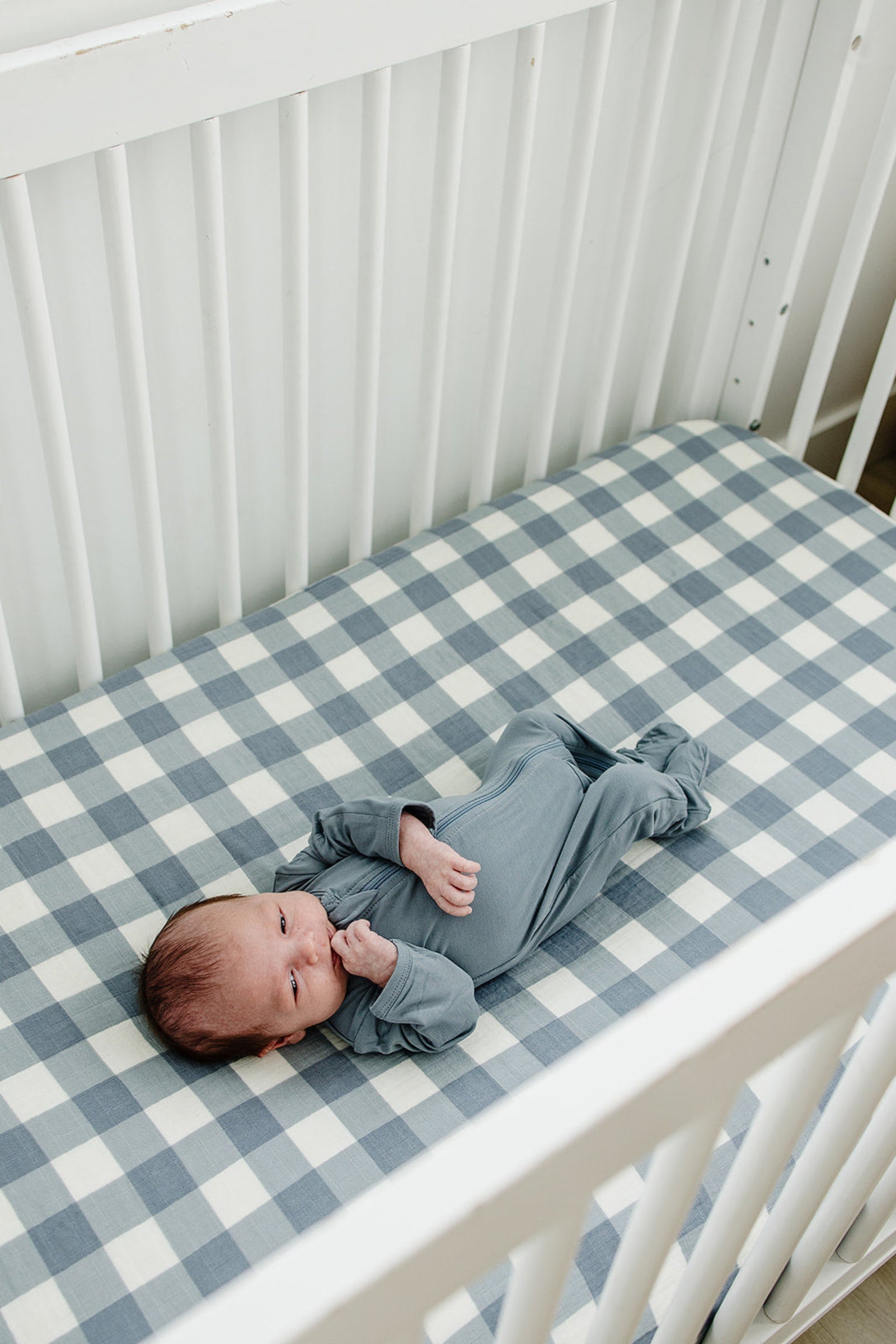 Dusty Blue Gingham Muslin Crib Sheet, 100% Cotton, Baby Essentials