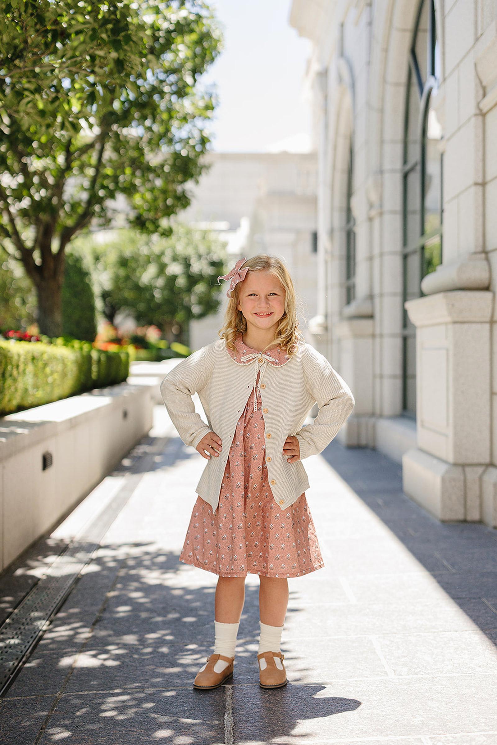 Vintage Pink Floral Dress with Peter Pan Collar, Cotton, Sizes 2-7