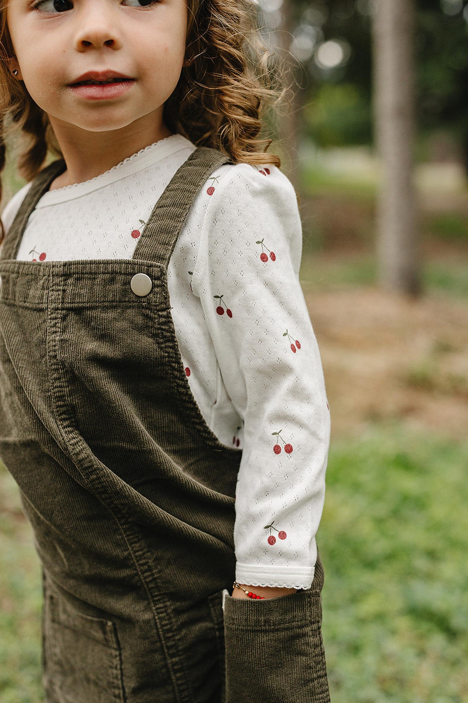 Cherry Pointelle Long Sleeve T-Shirt, 100% Cotton, Sizes 0-7