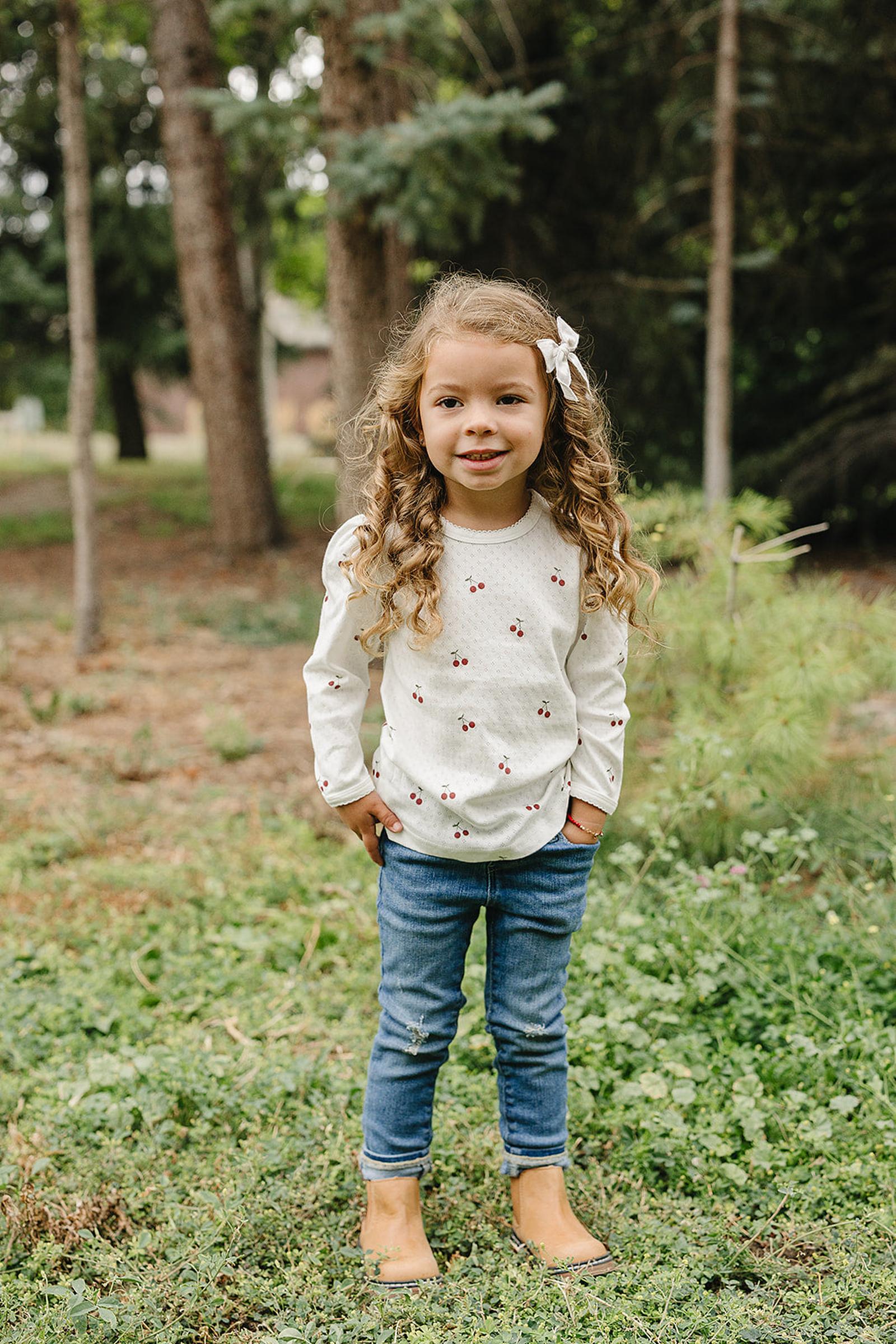 Cherry Pointelle Long Sleeve T-Shirt, 100% Cotton, Sizes 0-7
