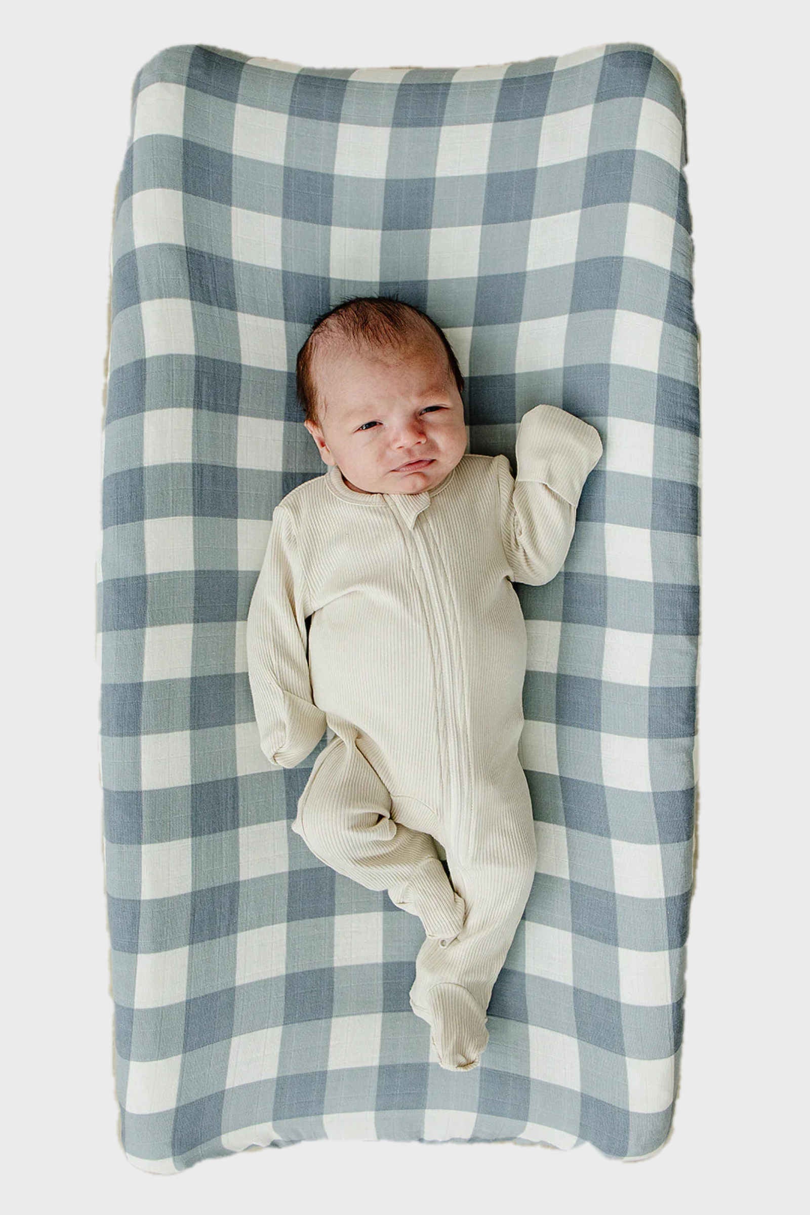 Dusty Blue Gingham Muslin Changing Pad Cover, 100% Cotton, Gender Neutral, Baby