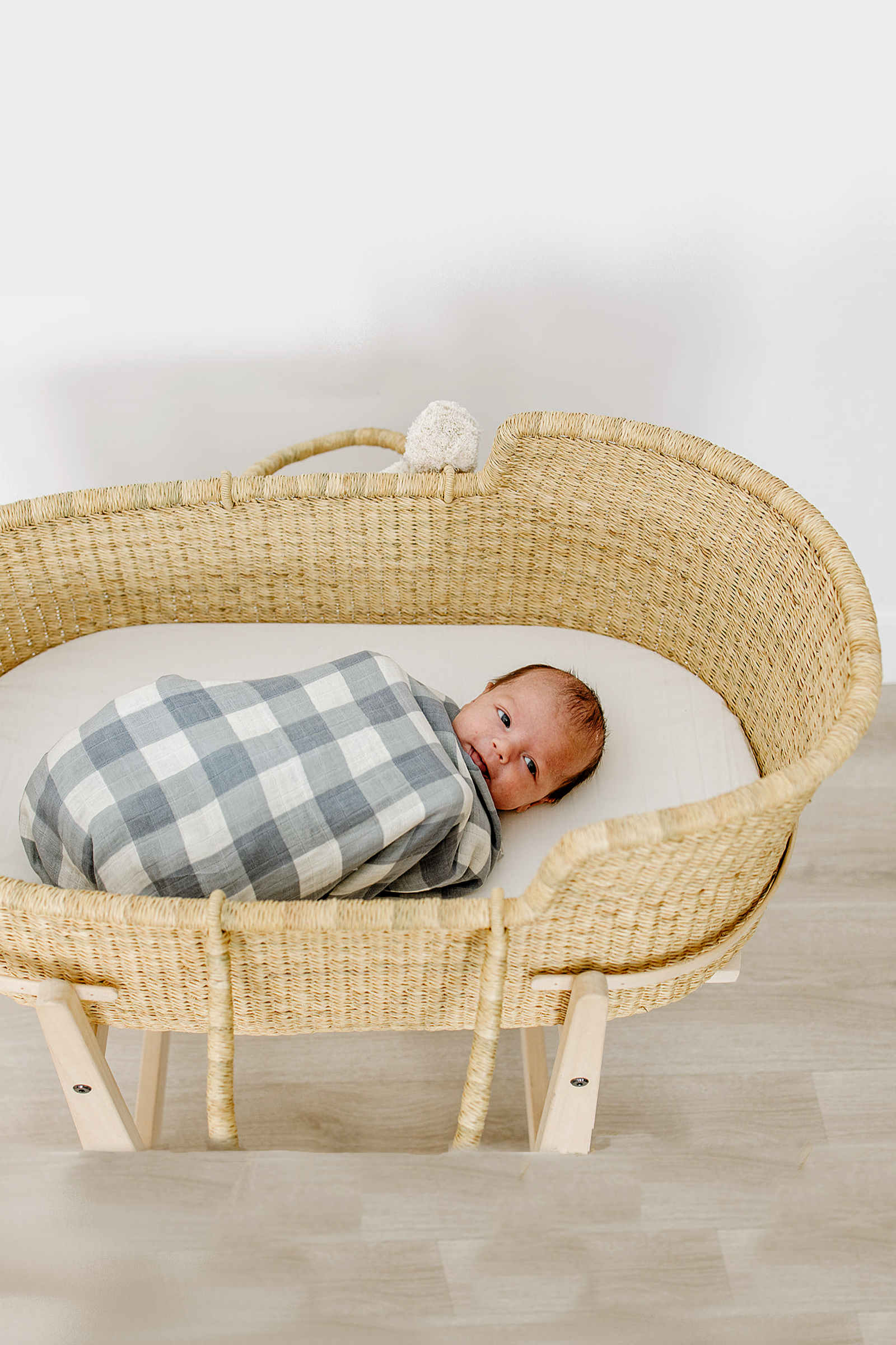 Dusty Blue Gingham Muslin Swaddle Blanket, 100% Cotton, Baby Essentials