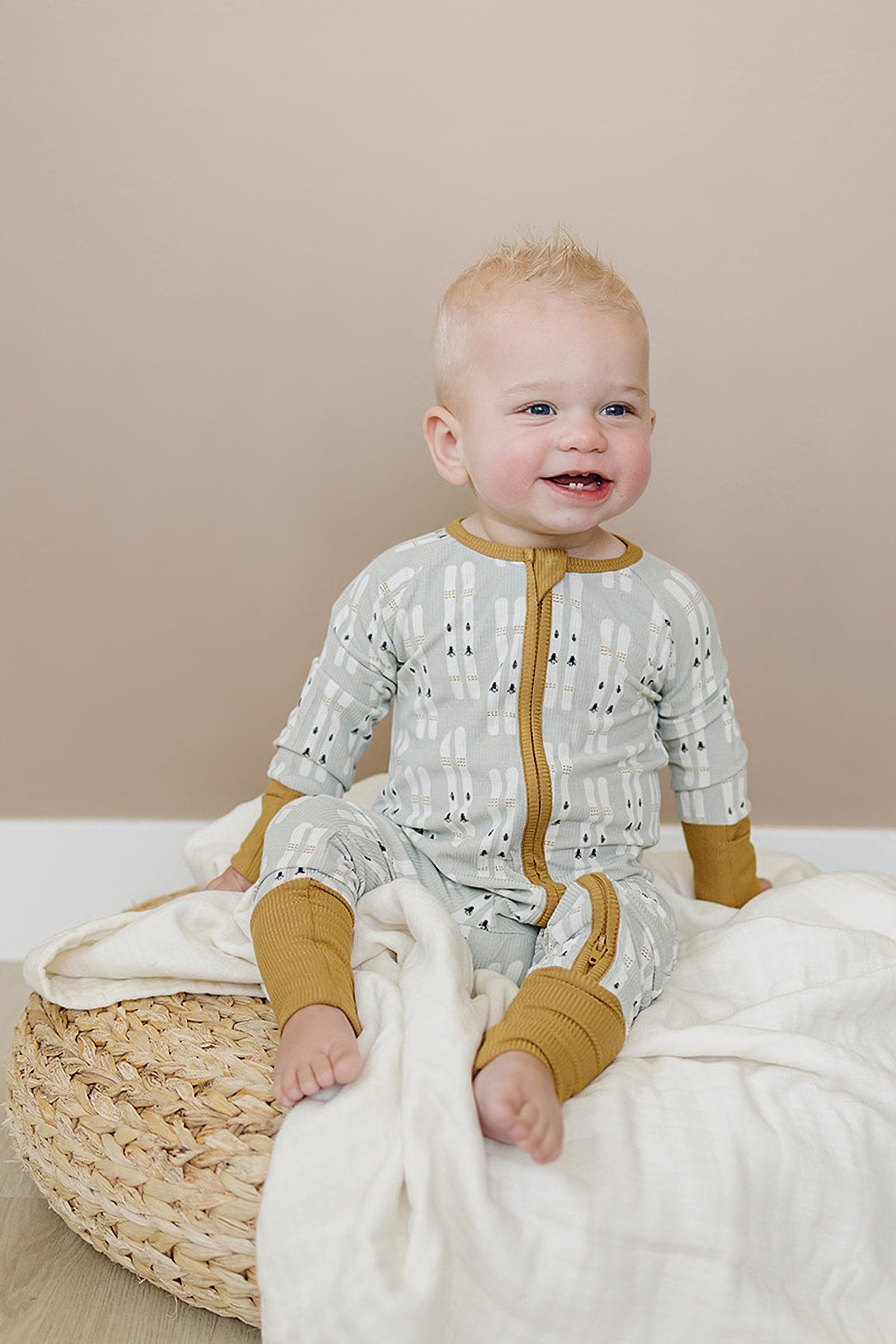 Ski Ribbed Zipper Pajama, Bamboo, Baby Essentials