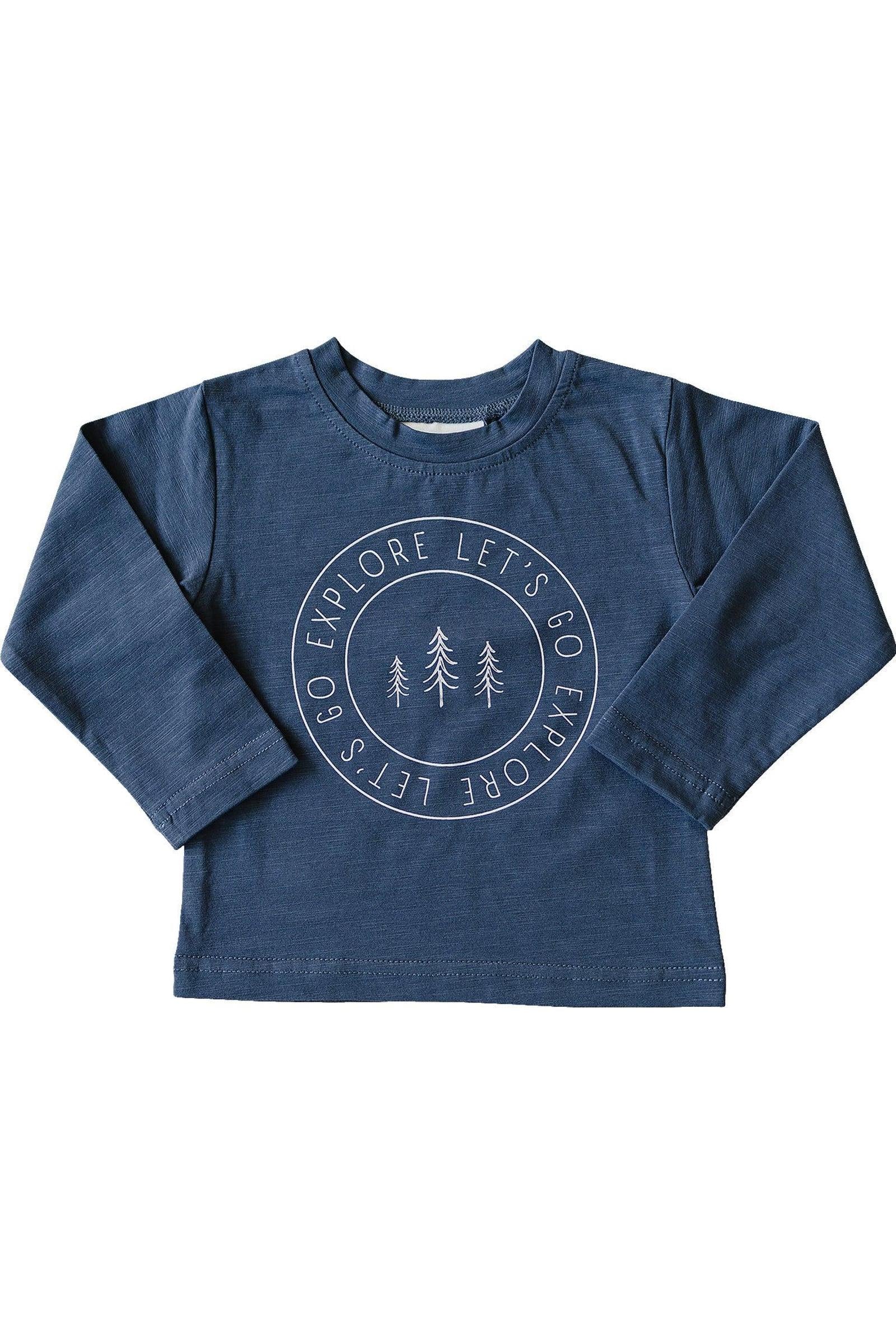 Explore Long Sleeve Navy Cotton T-Shirt, Cotton, Baby, Toddler & Kids
