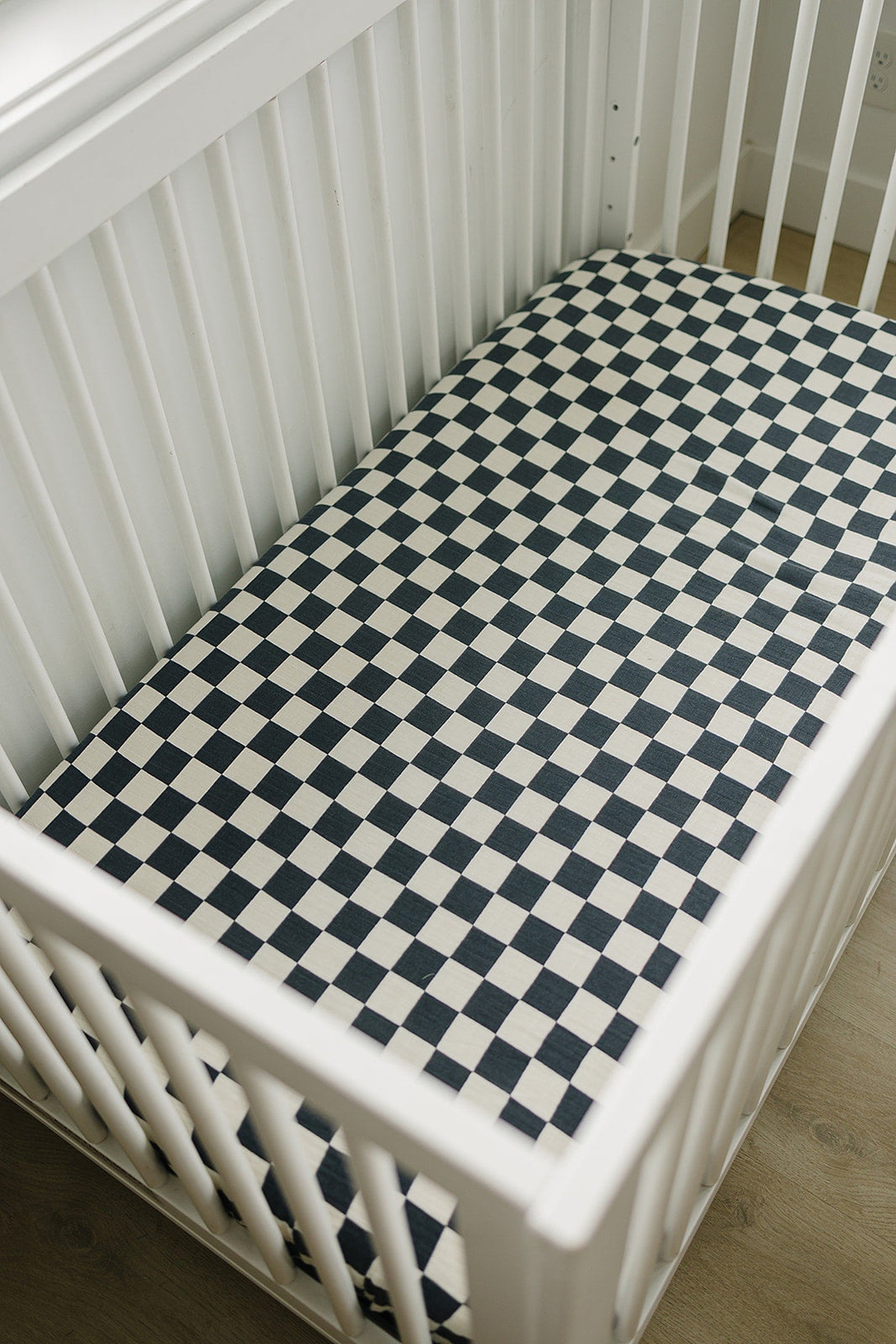 Charcoal Checkered Muslin Crib Sheet, Baby Essentials, Gender Neutral, Cotton