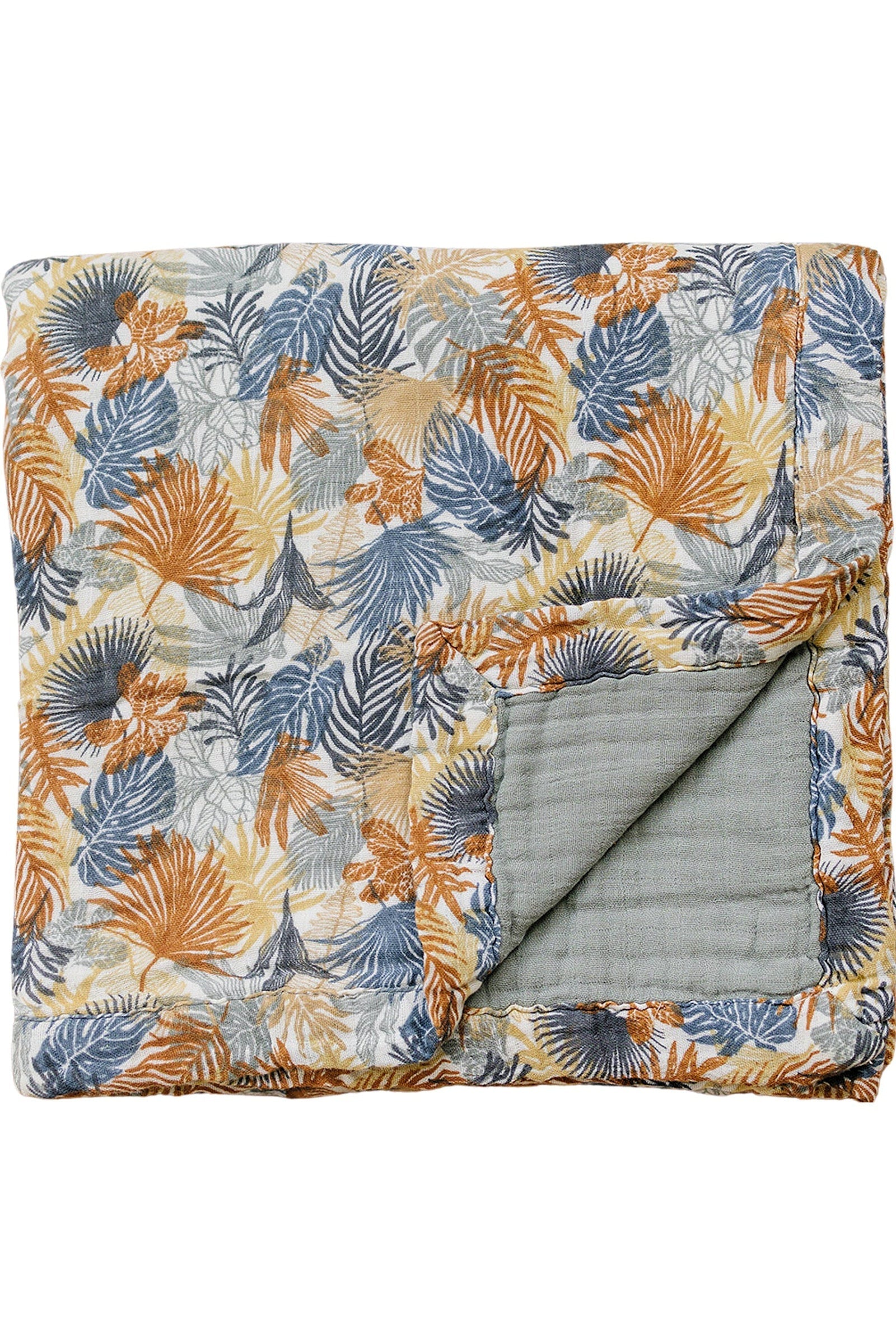 Paradise Palms+ Dusty Blue Lightweight Muslin Crib Quilt, 100% Cotton, Baby Essentials
