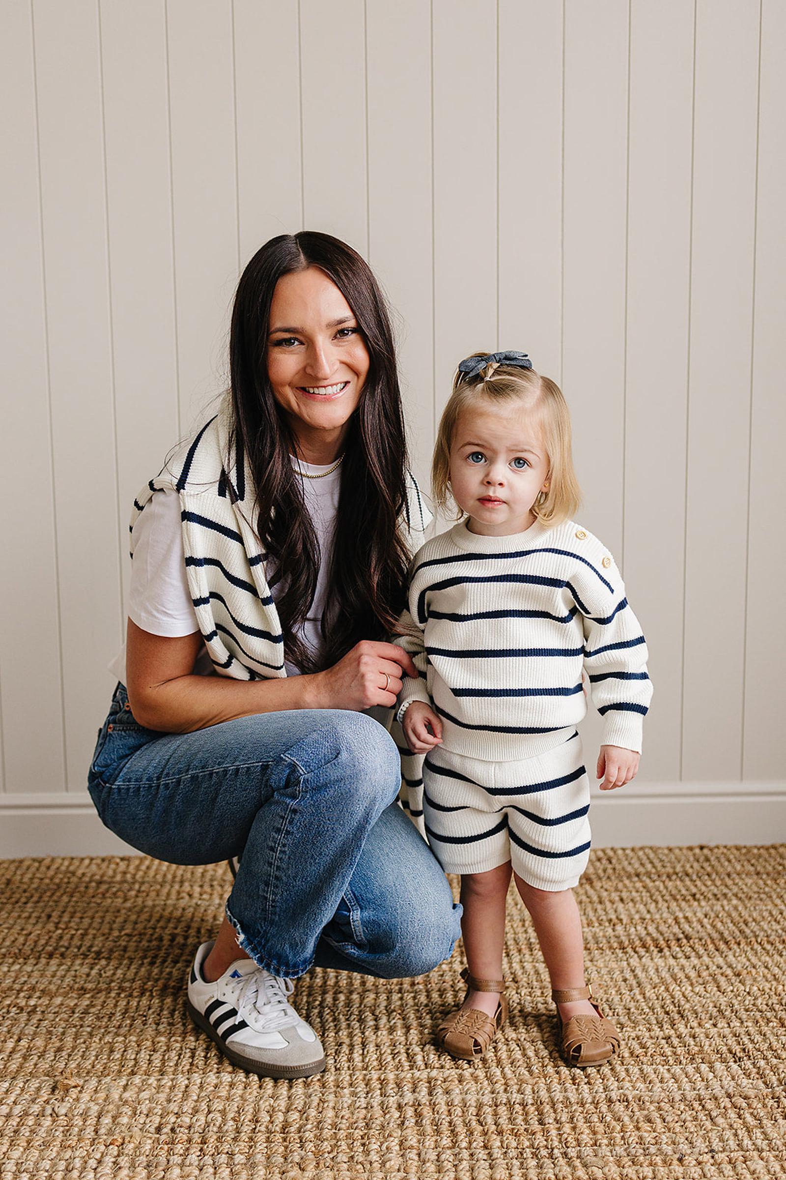 Navy Stripe Knit Sweater, 100% Cotton, Women, Family Matching Outfits
