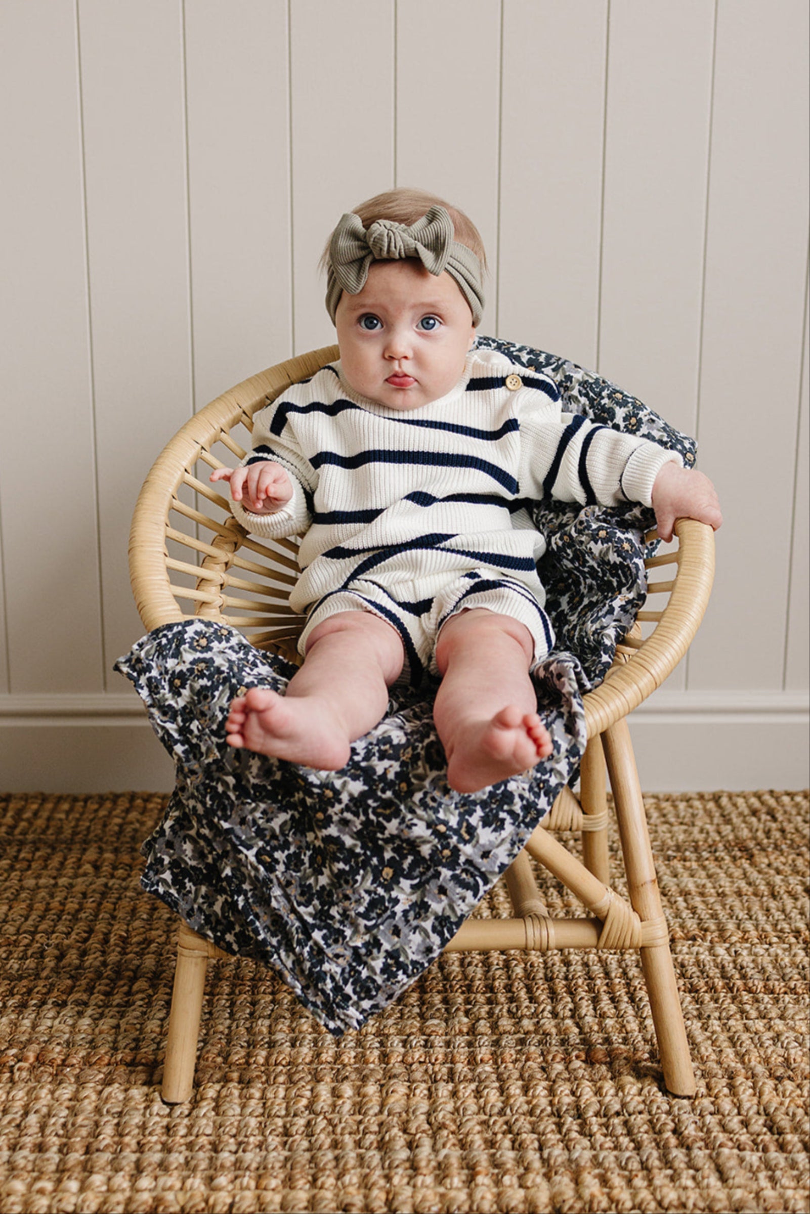 Navy Stripe Knit Shorts, 100% Cotton, Gender Neutral, Baby & Toddler, Family Matching Outfits