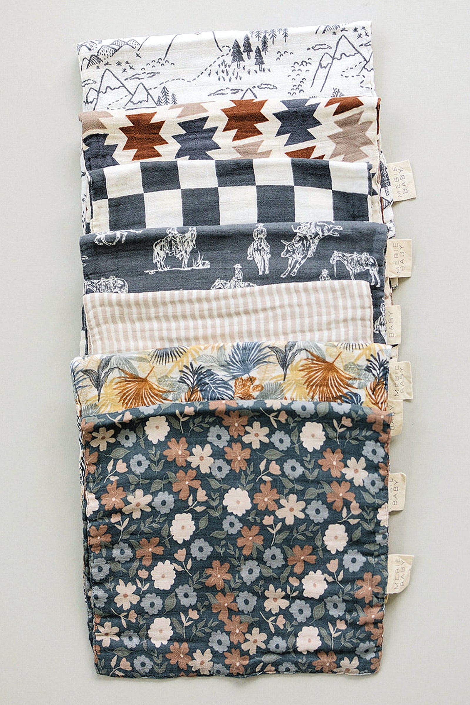 Midnight Floral Muslin Burp Cloth, 100% Cotton, Baby Essentials