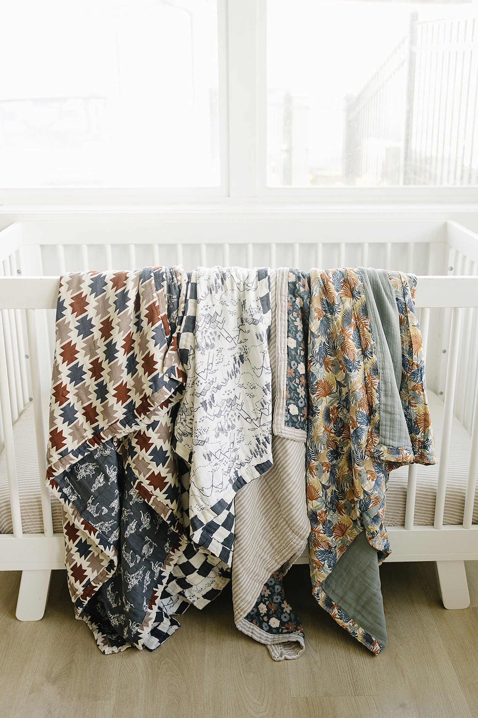 Paradise Palms+ Dusty Blue Lightweight Muslin Crib Quilt, 100% Cotton, Baby Essentials