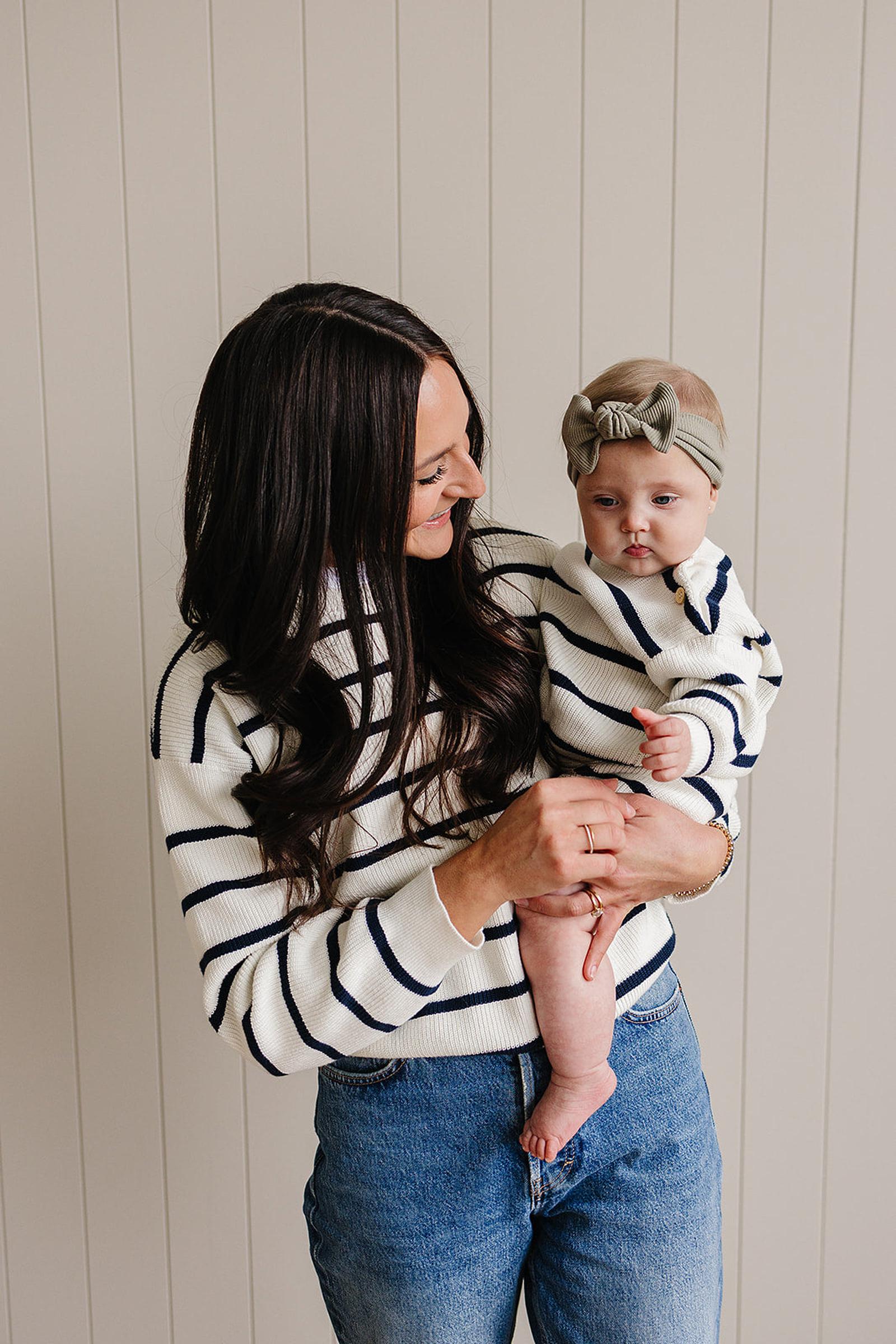 Navy Stripe Knit Sweater, 100% Cotton, Women, Family Matching Outfits