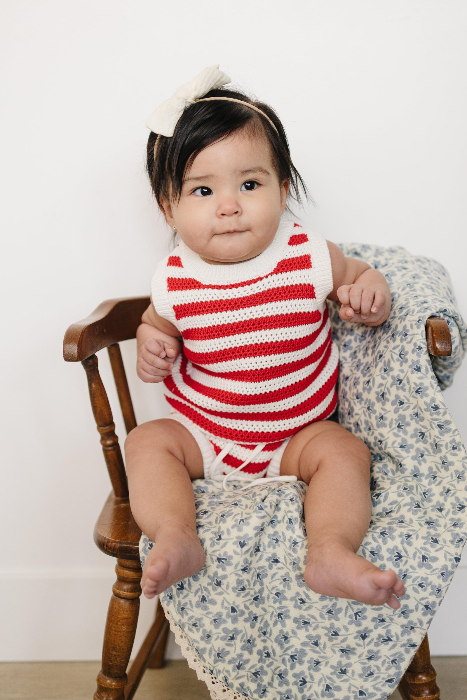 Cotton Red Stripe Bloomer Tank Set for Baby Girls