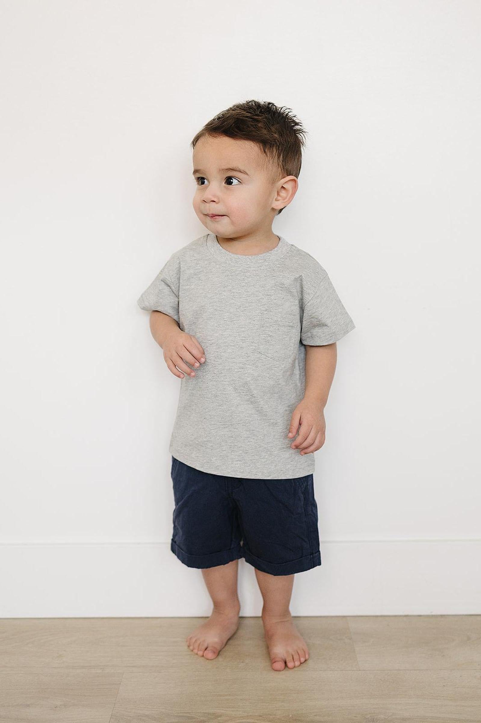 Grey Pocket Cotton T-Shirt, Baby - Kids