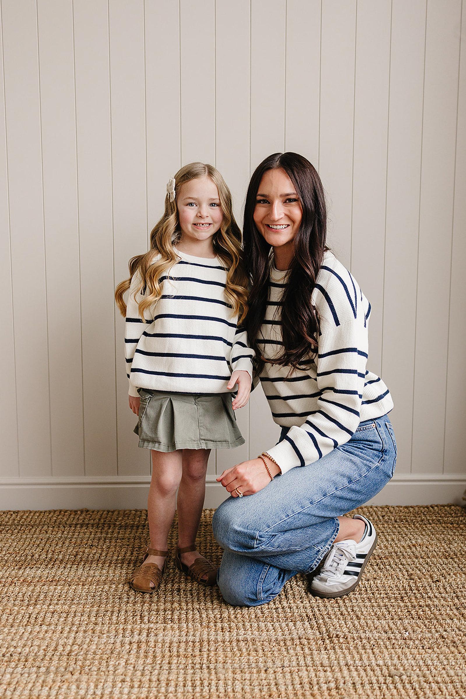 Navy Stripe Knit Sweater, 100% Cotton, Women, Family Matching Outfits