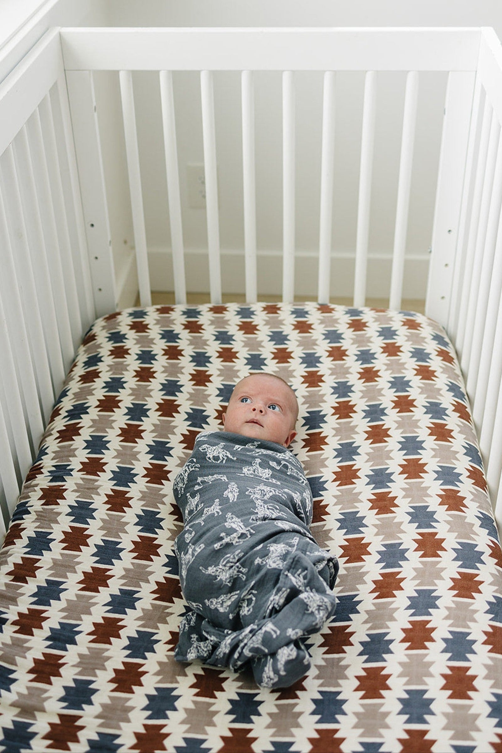Western Aztec Muslin Crib Sheet, 100% Cotton, Baby Essentials, Rodeo Collection