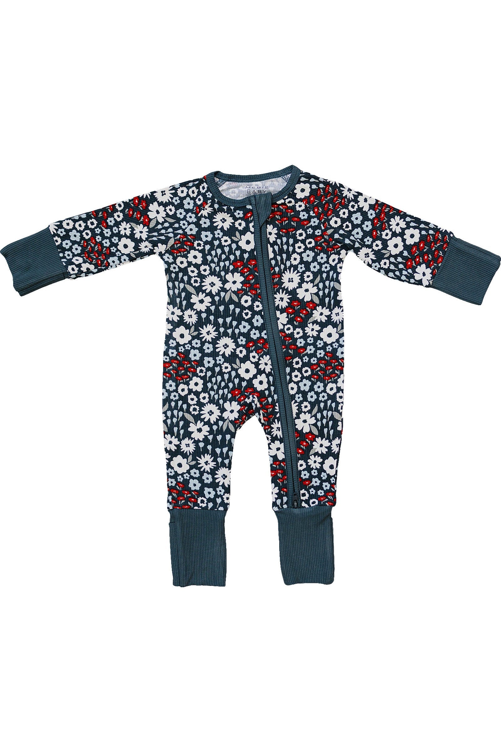 Americana Floral Ribbed Zipper Pajama, Bamboo, Baby