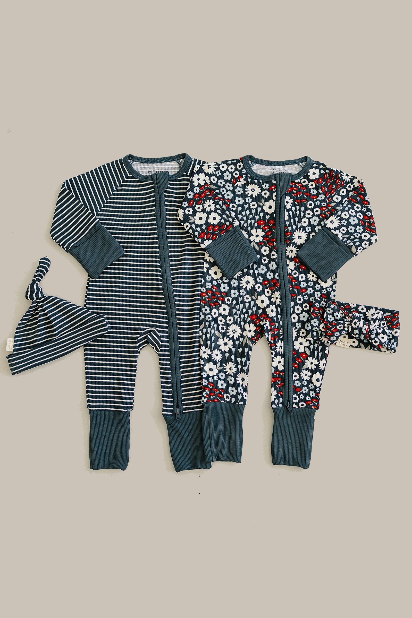 Americana Floral Ribbed Zipper Pajama, Bamboo, Baby